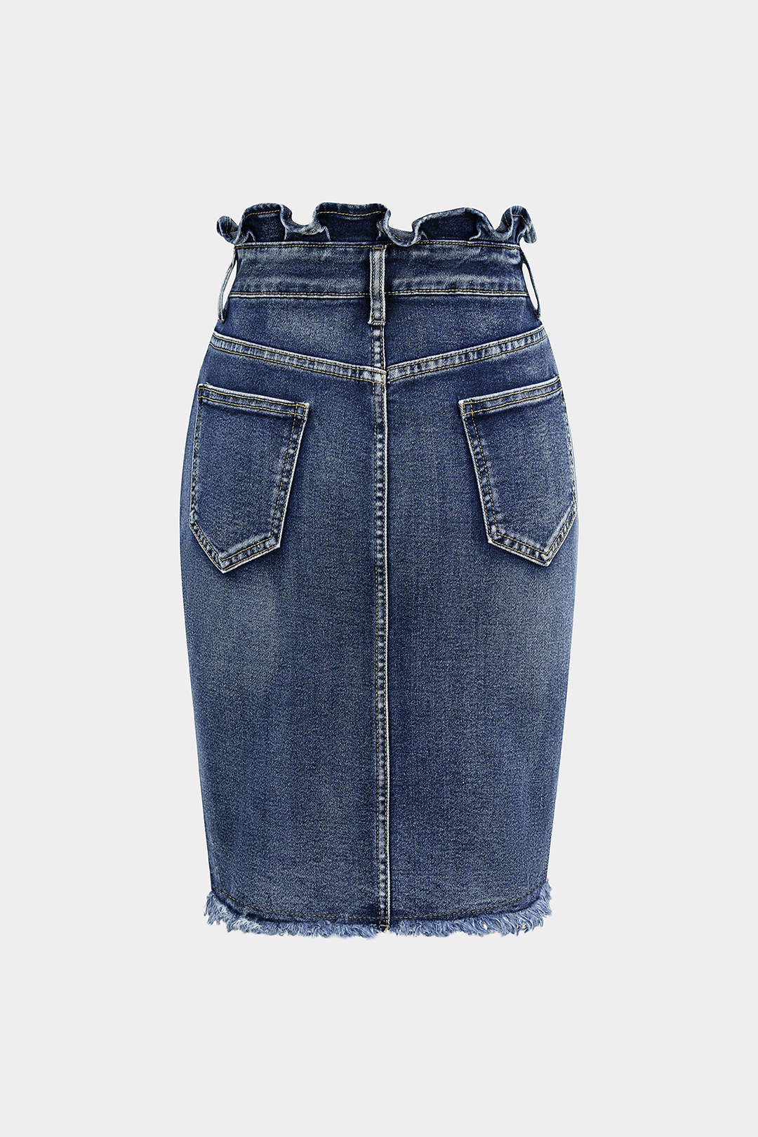 Denim Ruffle Asymmetrical Frayed Skirt - Image 2