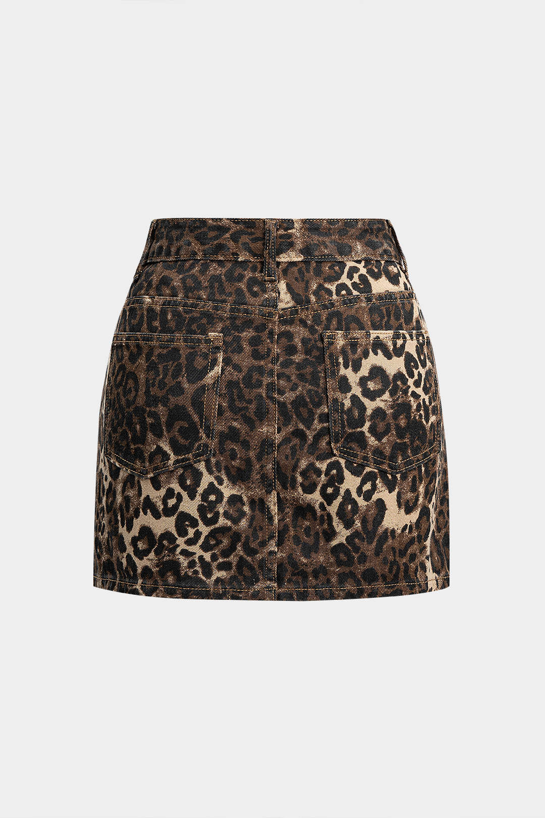 Denim Leopard Print High Waist Skirt - Image 2