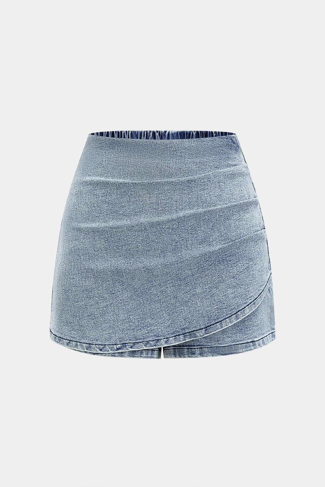 Denim Ruched Asymmetrical Shirred Waistband Pocket Skirt