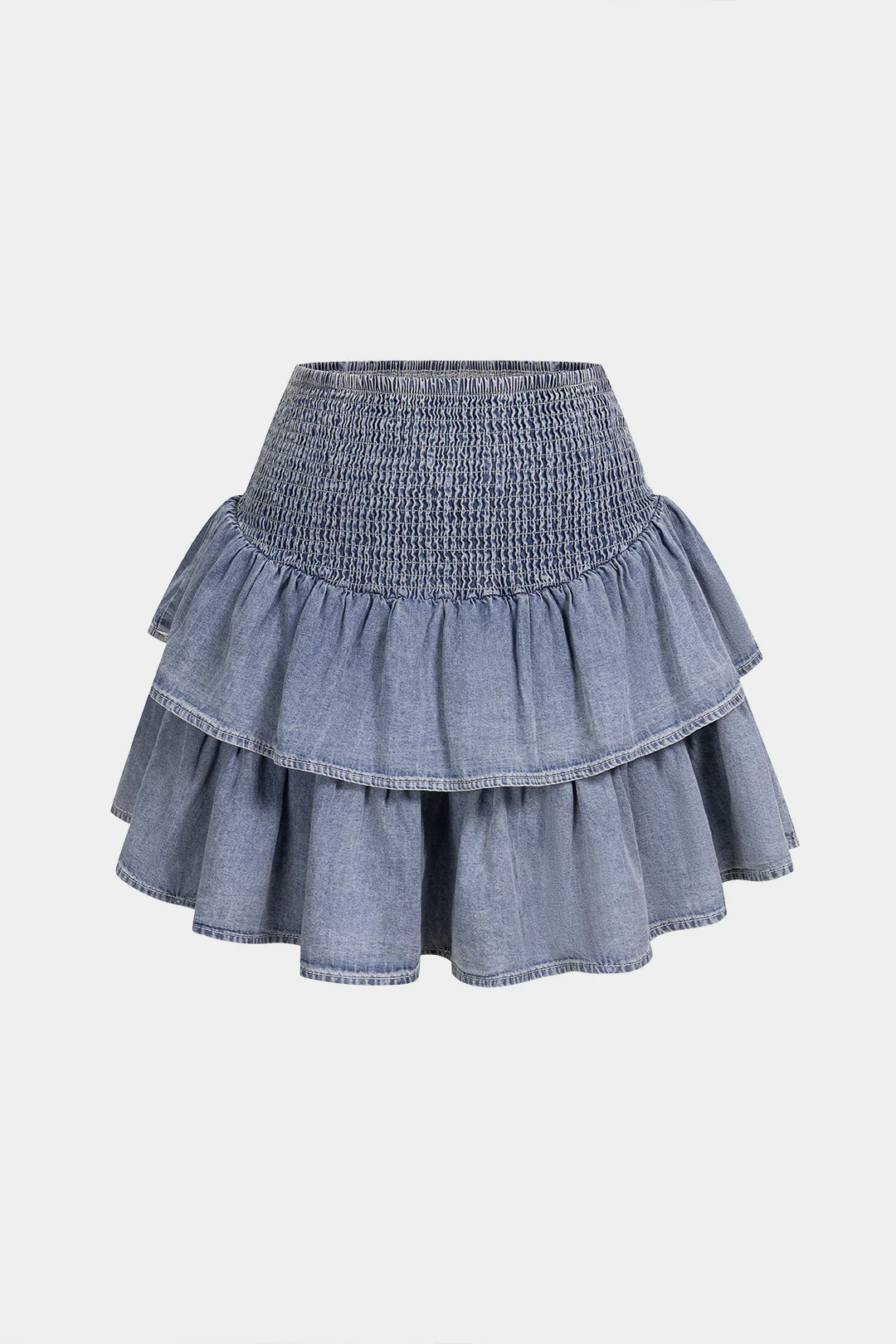 Denim Smocked Ruched Skirt
