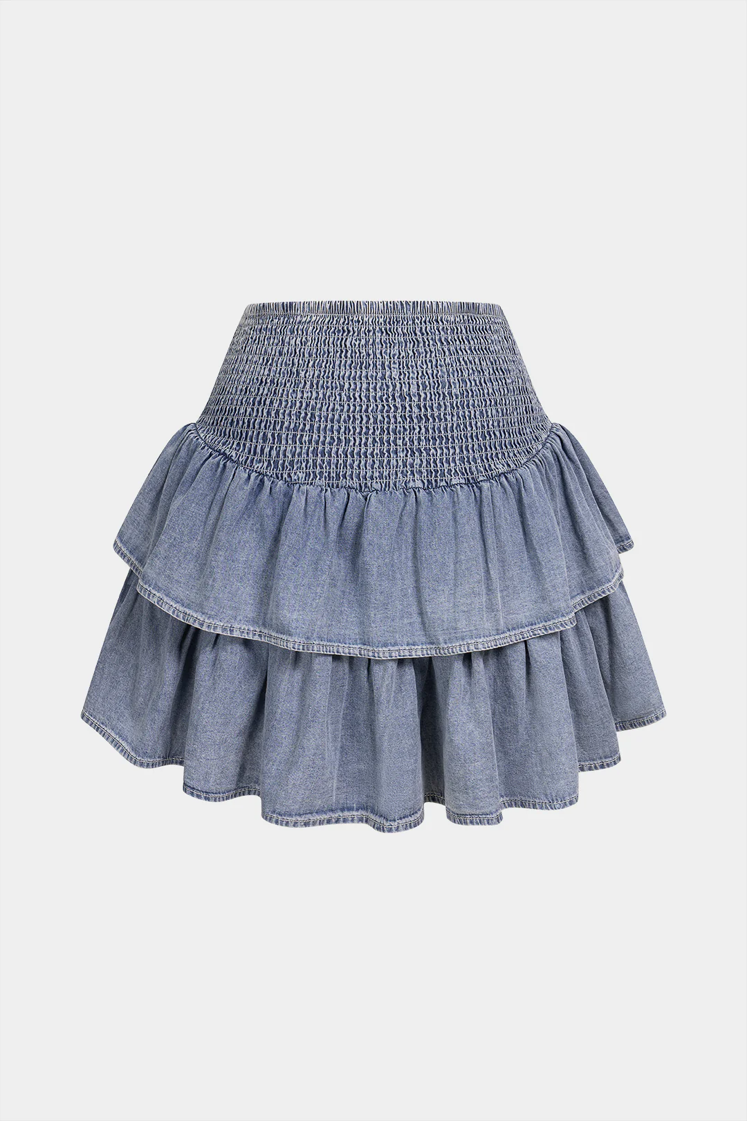 Denim Smocked Ruched Skirt - Image 2