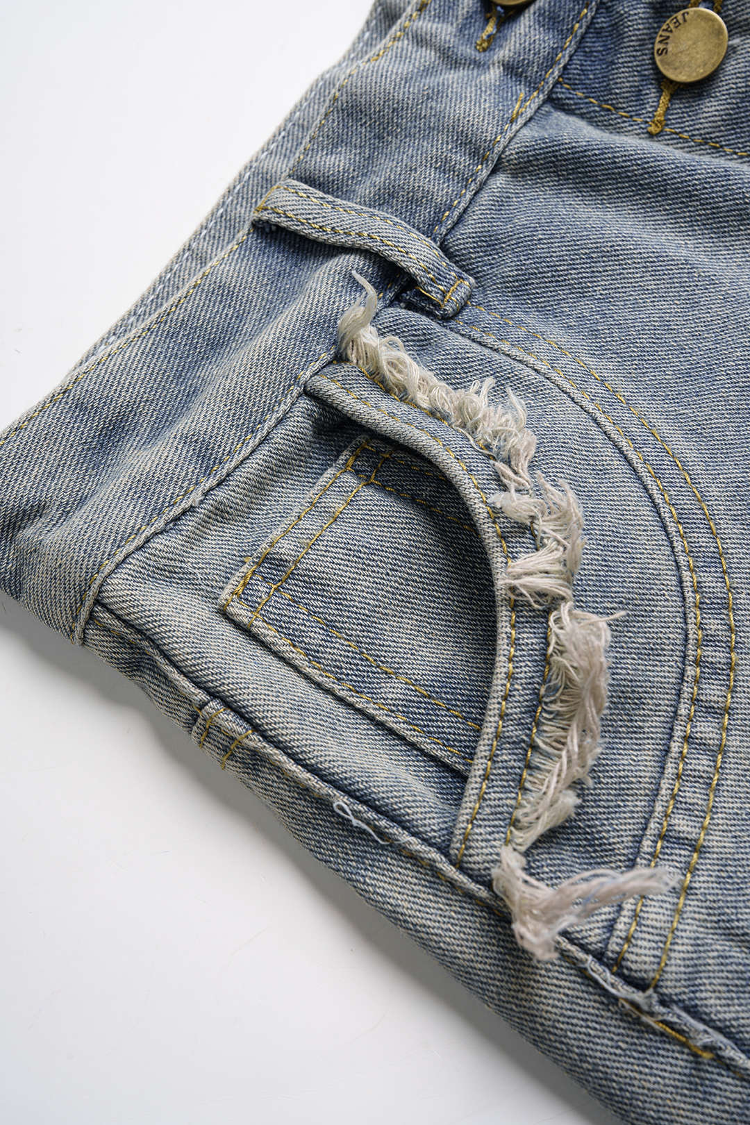 Denim Frayed Pocket High Waist Skirt - Image 4
