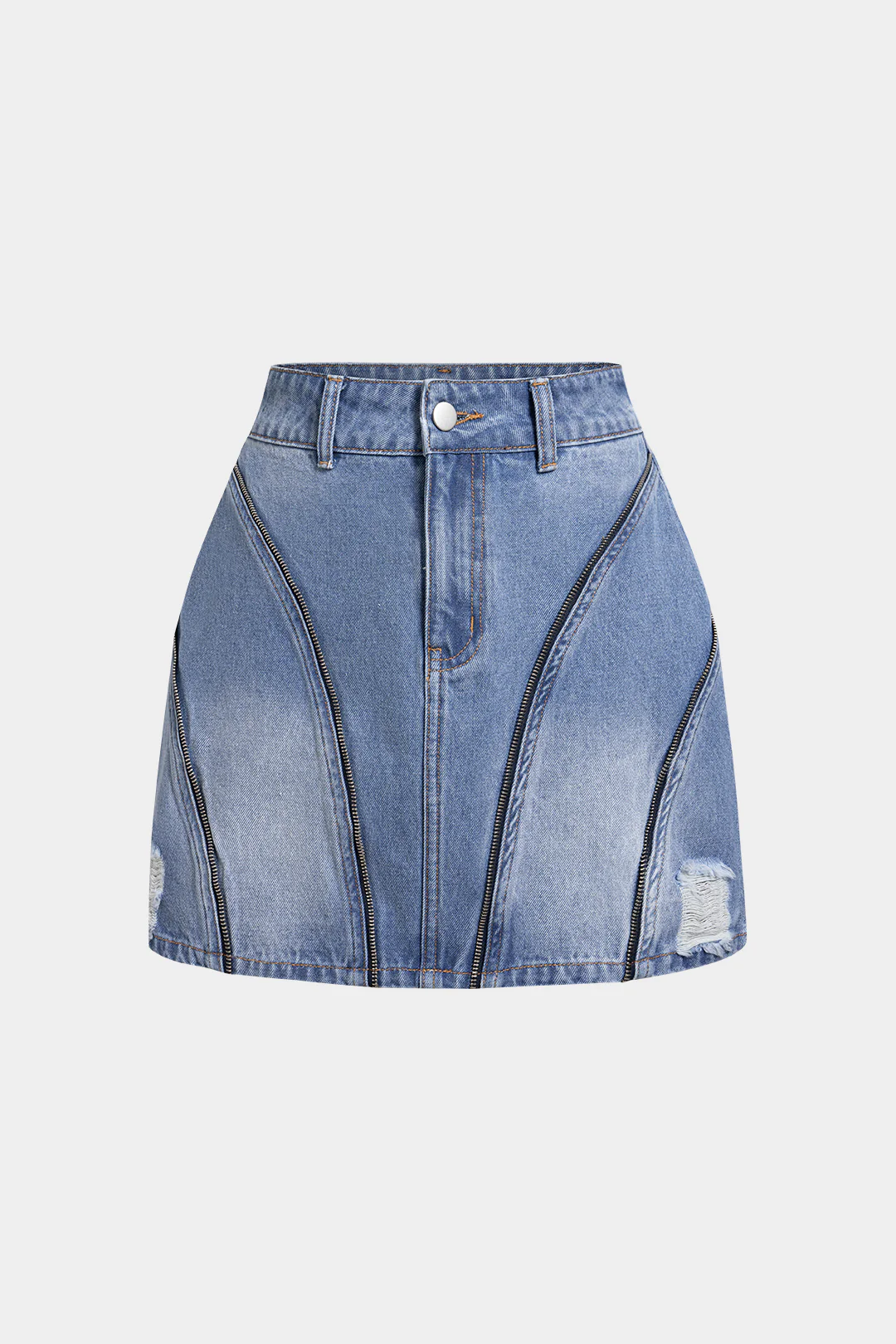 Denim Ripped Zipper Skirt