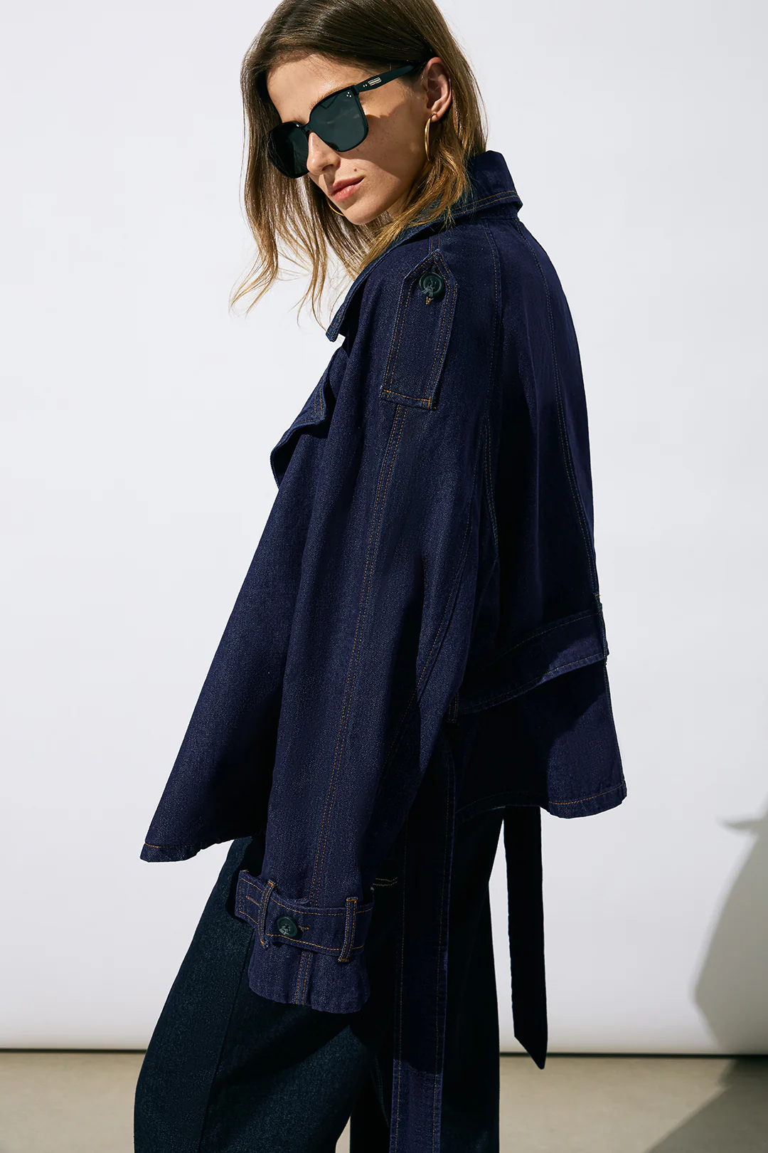 Denim Belted Asymmetrical Outerwear - Image 3
