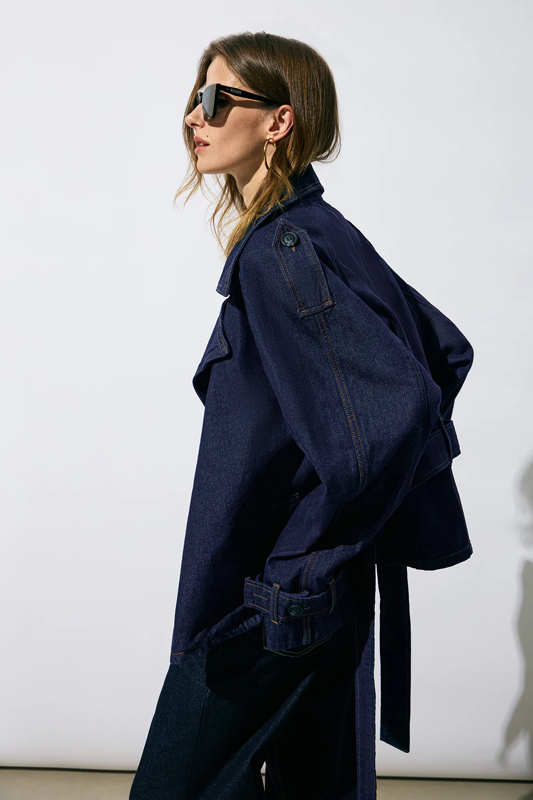 Denim Belted Asymmetrical Outerwear - Image 4