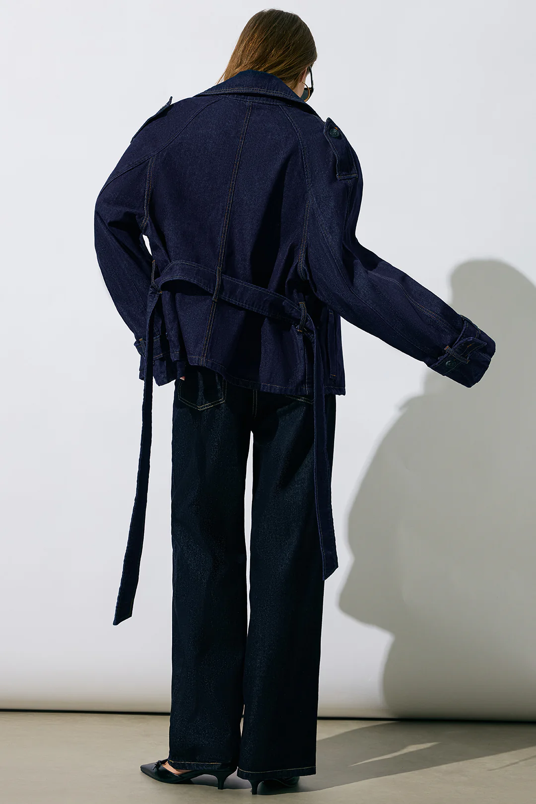 Denim Belted Asymmetrical Outerwear - Image 5