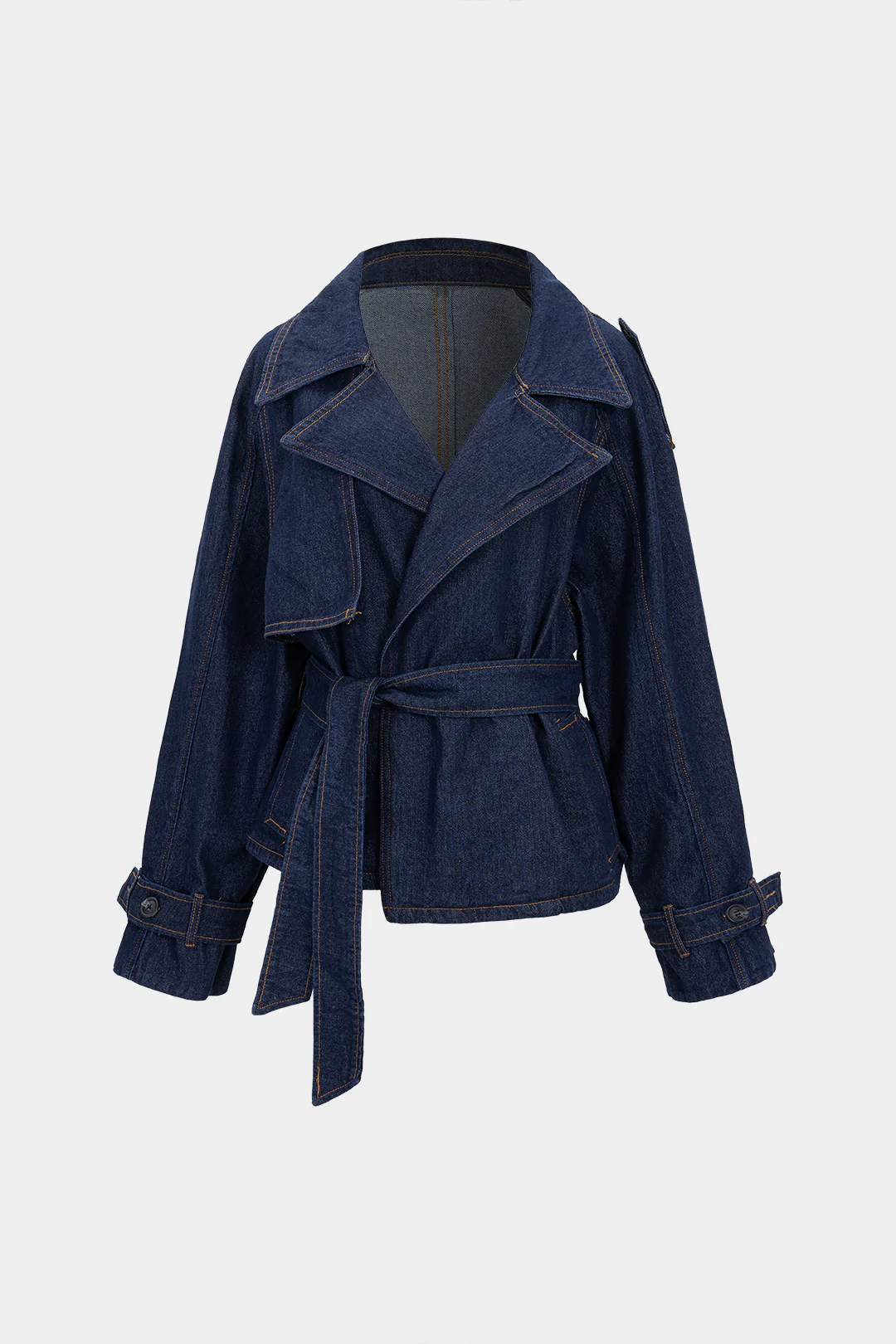 Denim Belted Asymmetrical Outerwear - Image 6