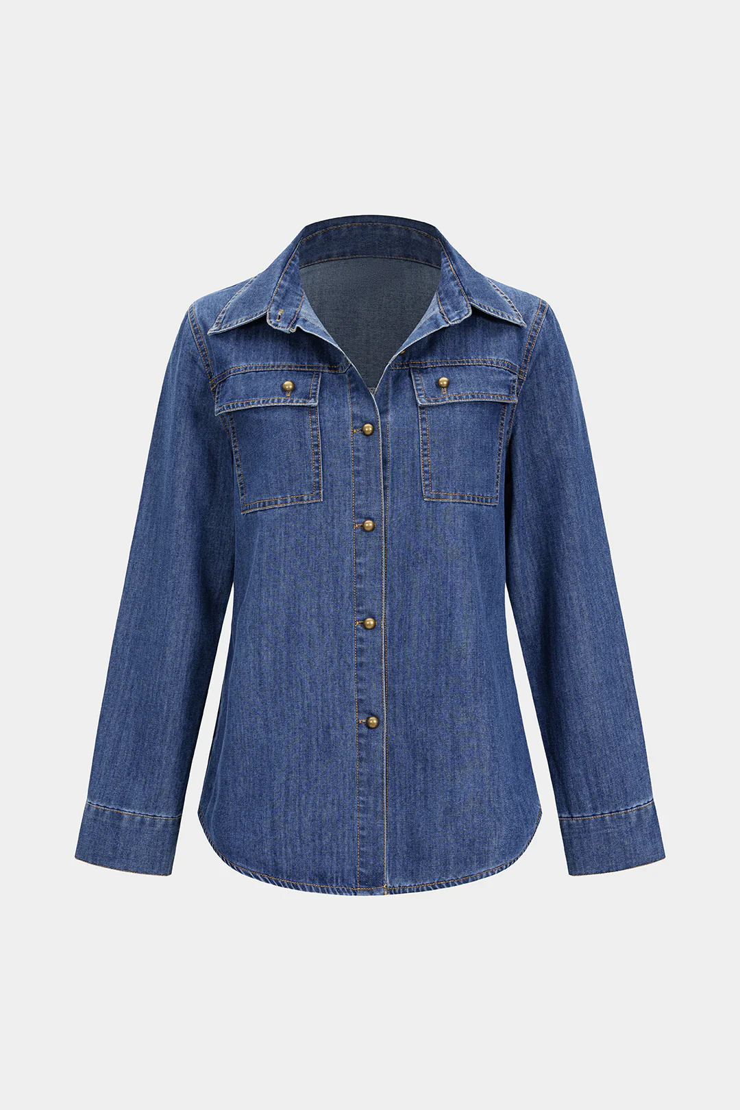 Denim Button Contrast Whipstitching Long Sleeve Shirt