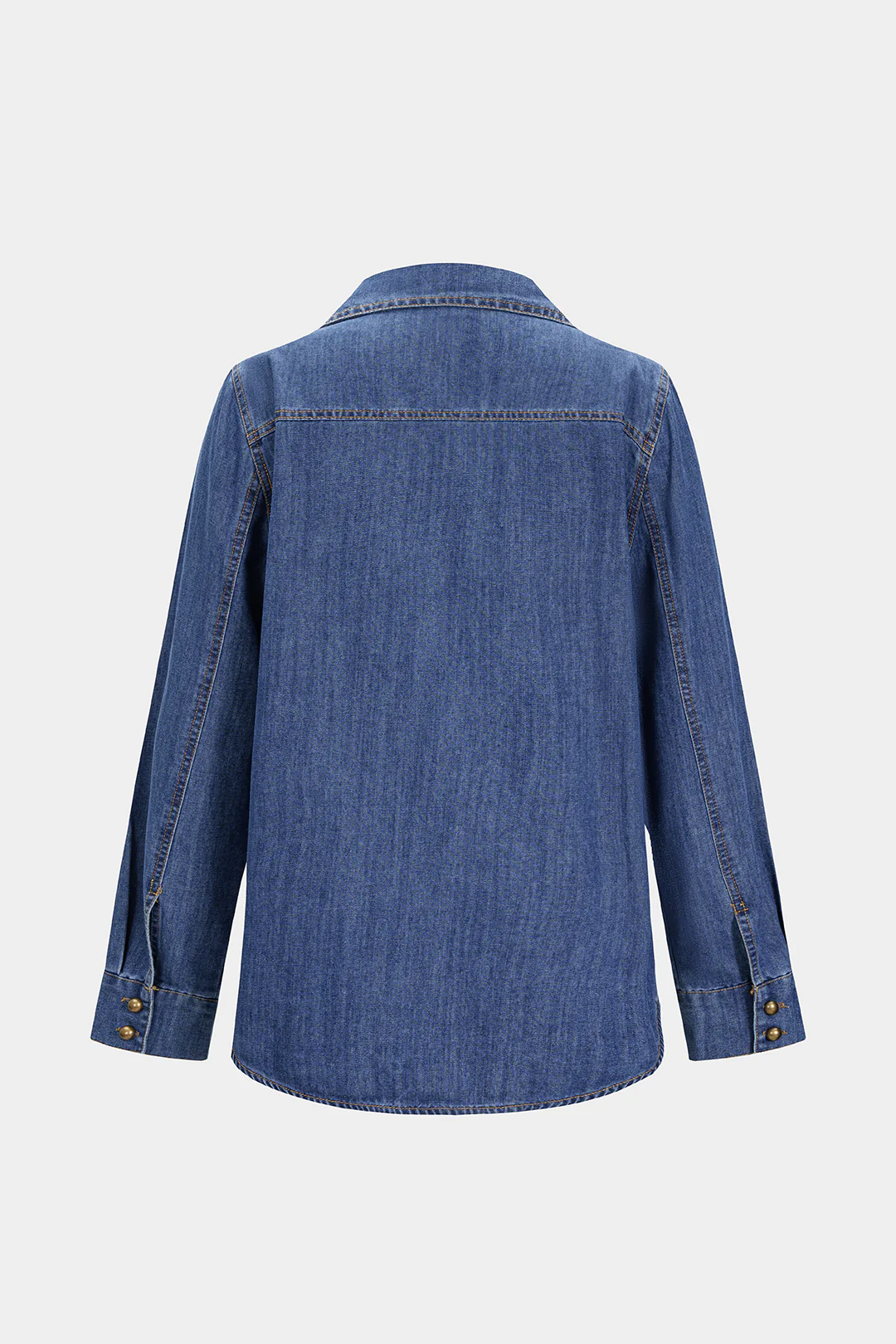 Denim Button Contrast Whipstitching Long Sleeve Shirt - Image 2