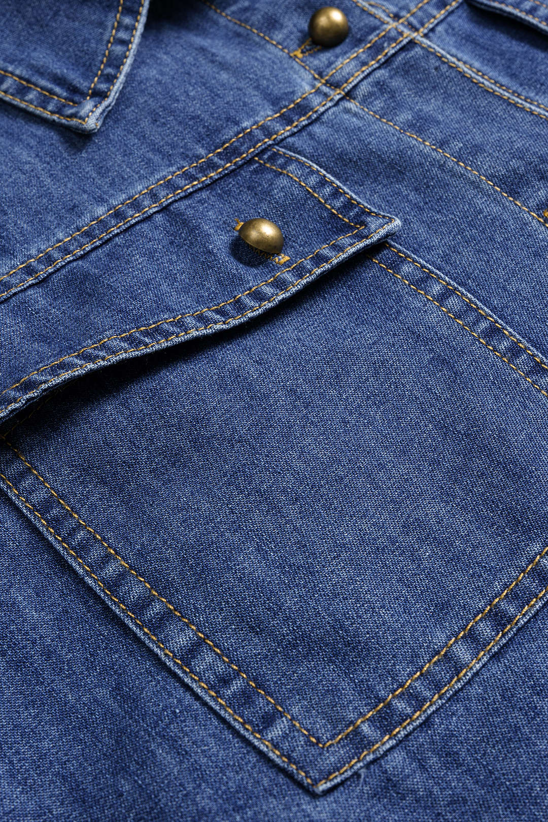 Denim Button Contrast Whipstitching Long Sleeve Shirt - Image 4
