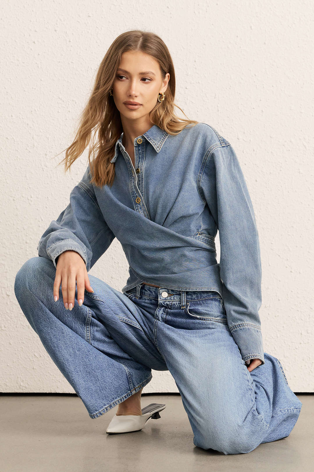 Denim Ruched Crossed Outerwear - Image 7
