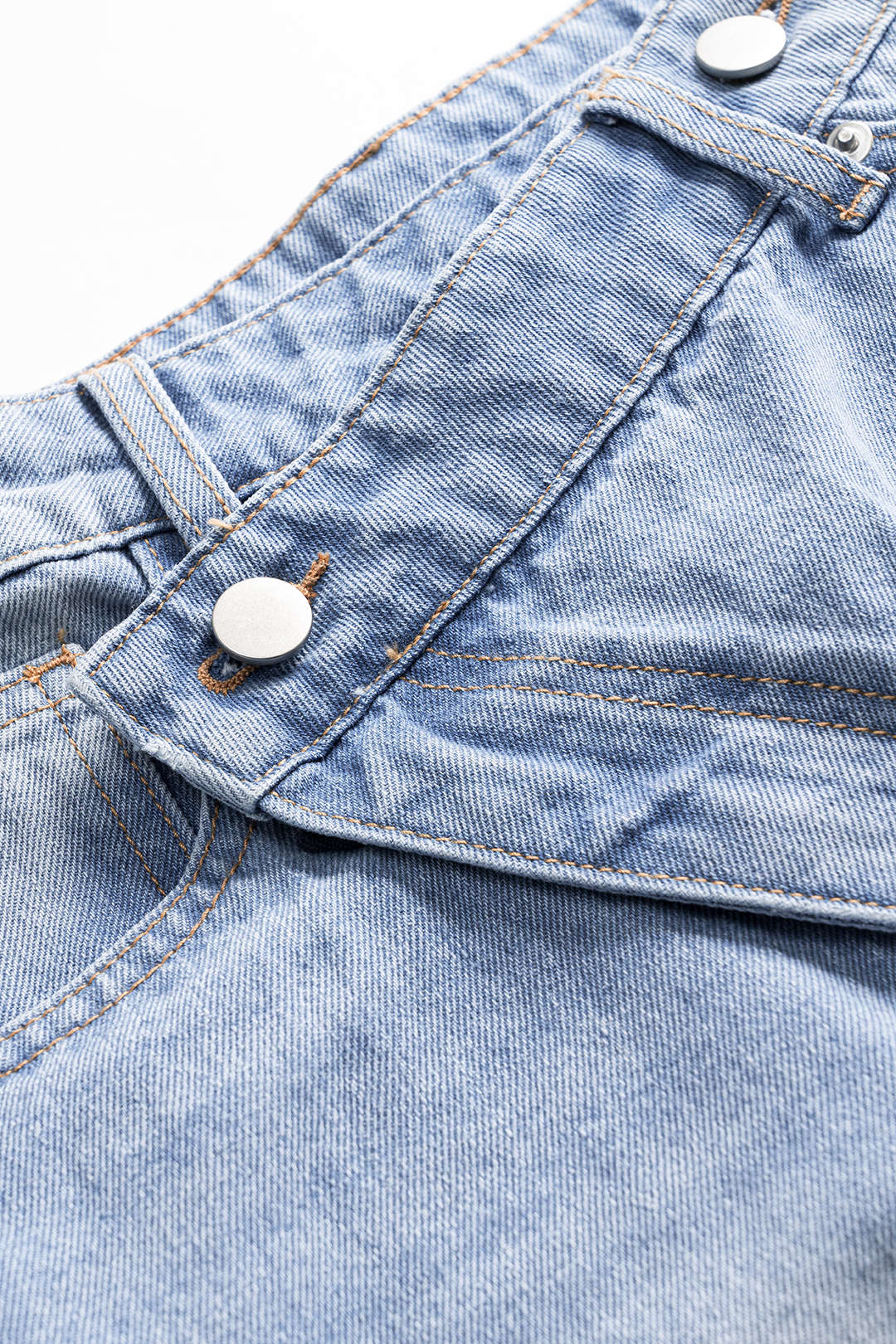 Denim Asymmetrical Button Pocket Ripped Shorts - Image 5