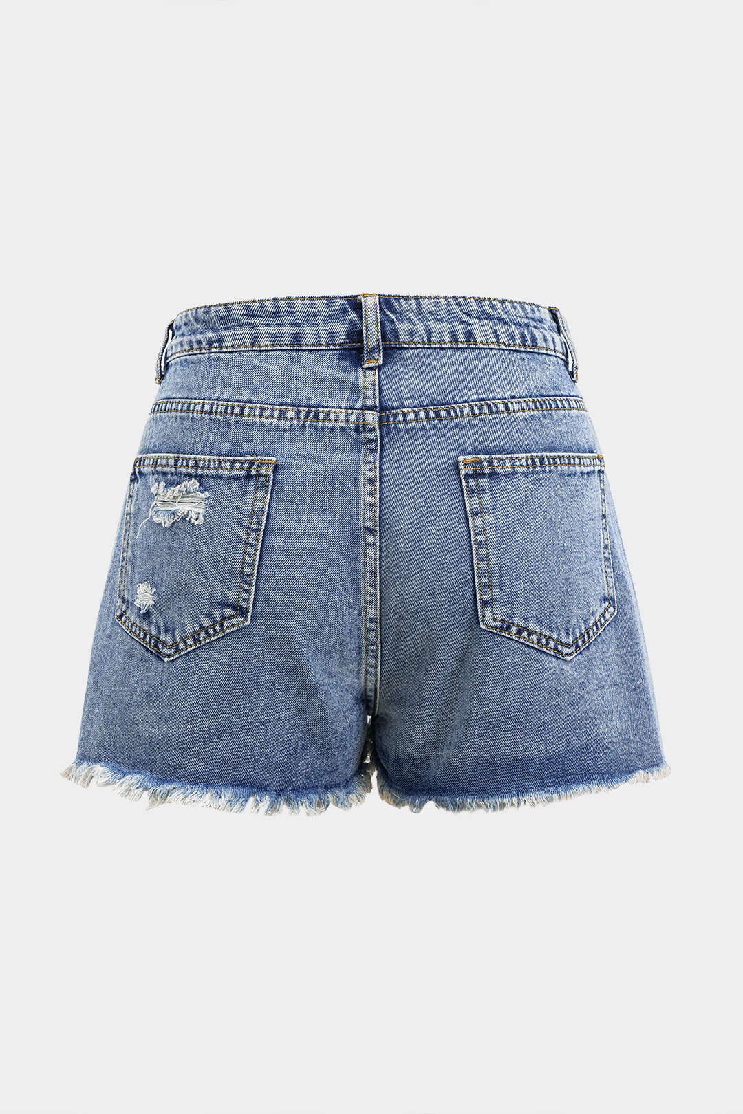 Denim Asymmetry Ripped Button Pocket Shorts - Image 2