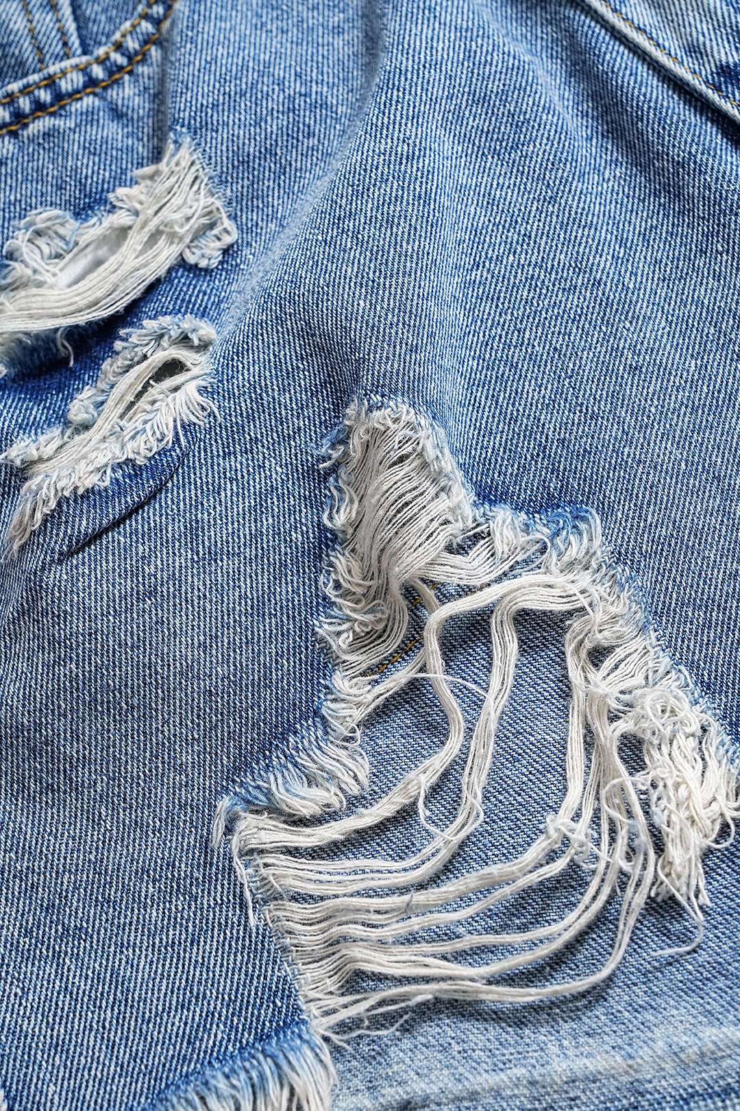 Denim Asymmetry Ripped Button Pocket Shorts - Image 4
