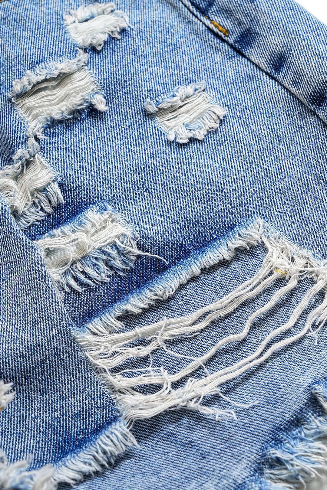 Denim Asymmetry Ripped Button Pocket Shorts - Image 5