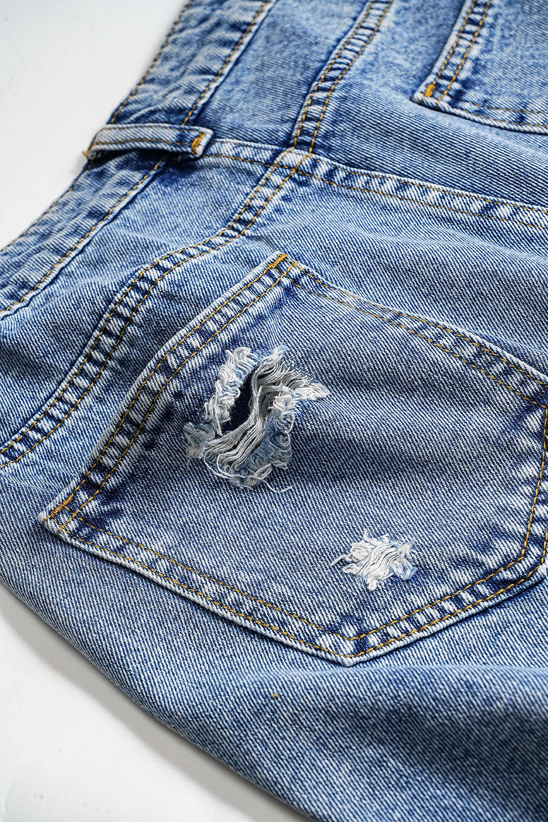Denim Asymmetry Ripped Button Pocket Shorts - Image 6