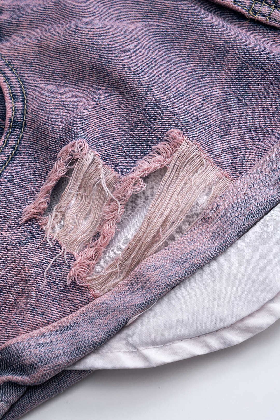 Denim Asymmetrical Ripped Pocket Shorts - Image 3