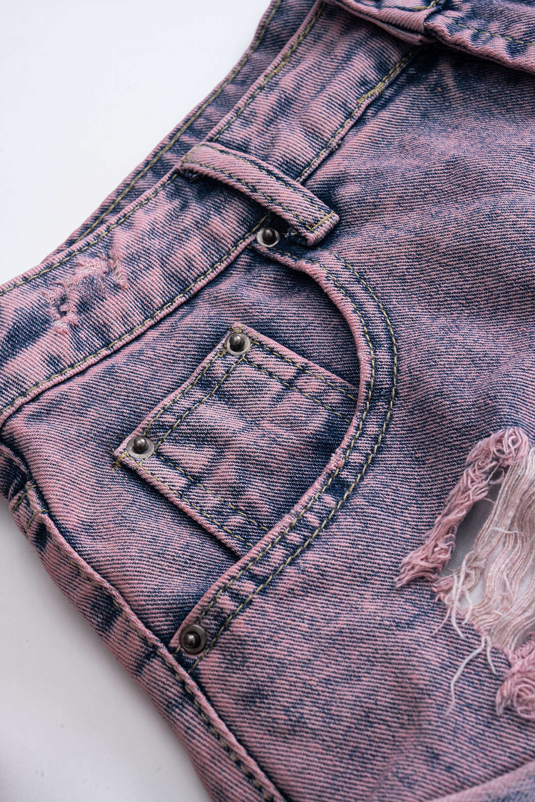 Denim Asymmetrical Ripped Pocket Shorts - Image 4