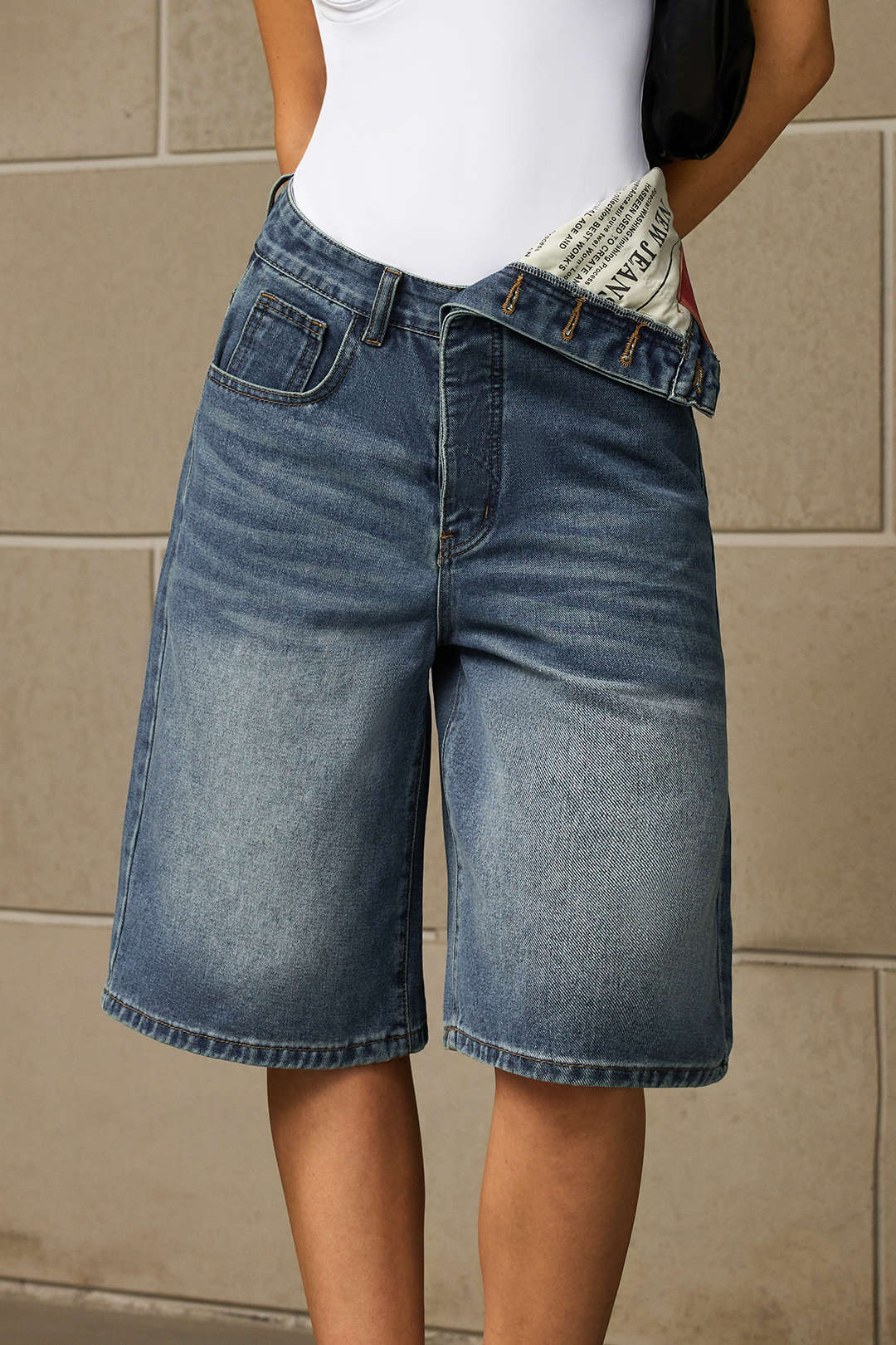Denim Asymmetrical Pocket Shorts - Image 7