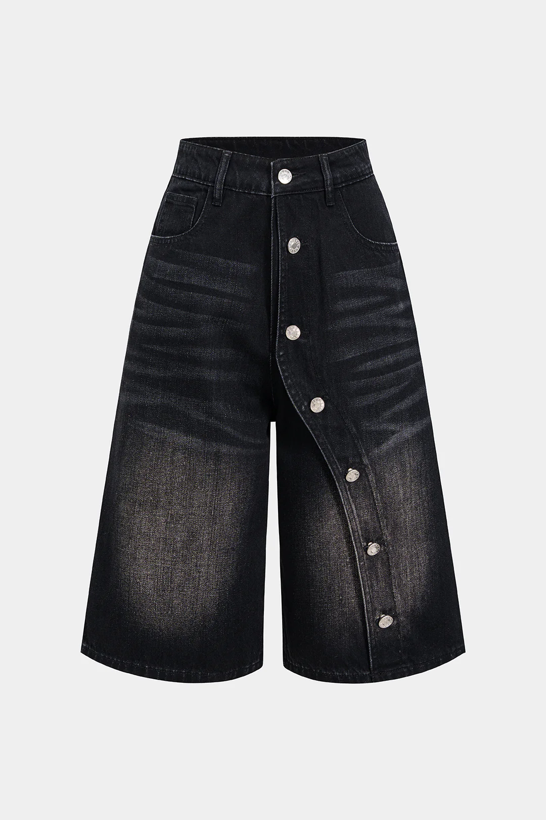 Denim Asymmetrical Button Shorts - Image 5