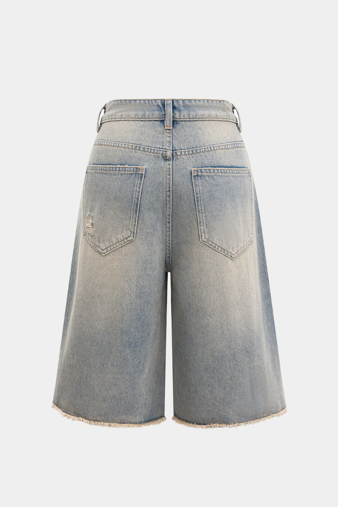Denim Straight Leg Ripped Frayed Jorts - Image 2