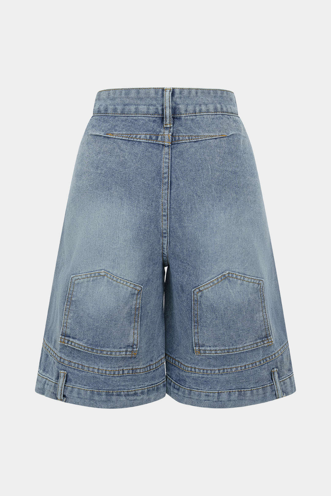 Denim Zipper Rhinestone Trim Pocket Shorts - Image 2