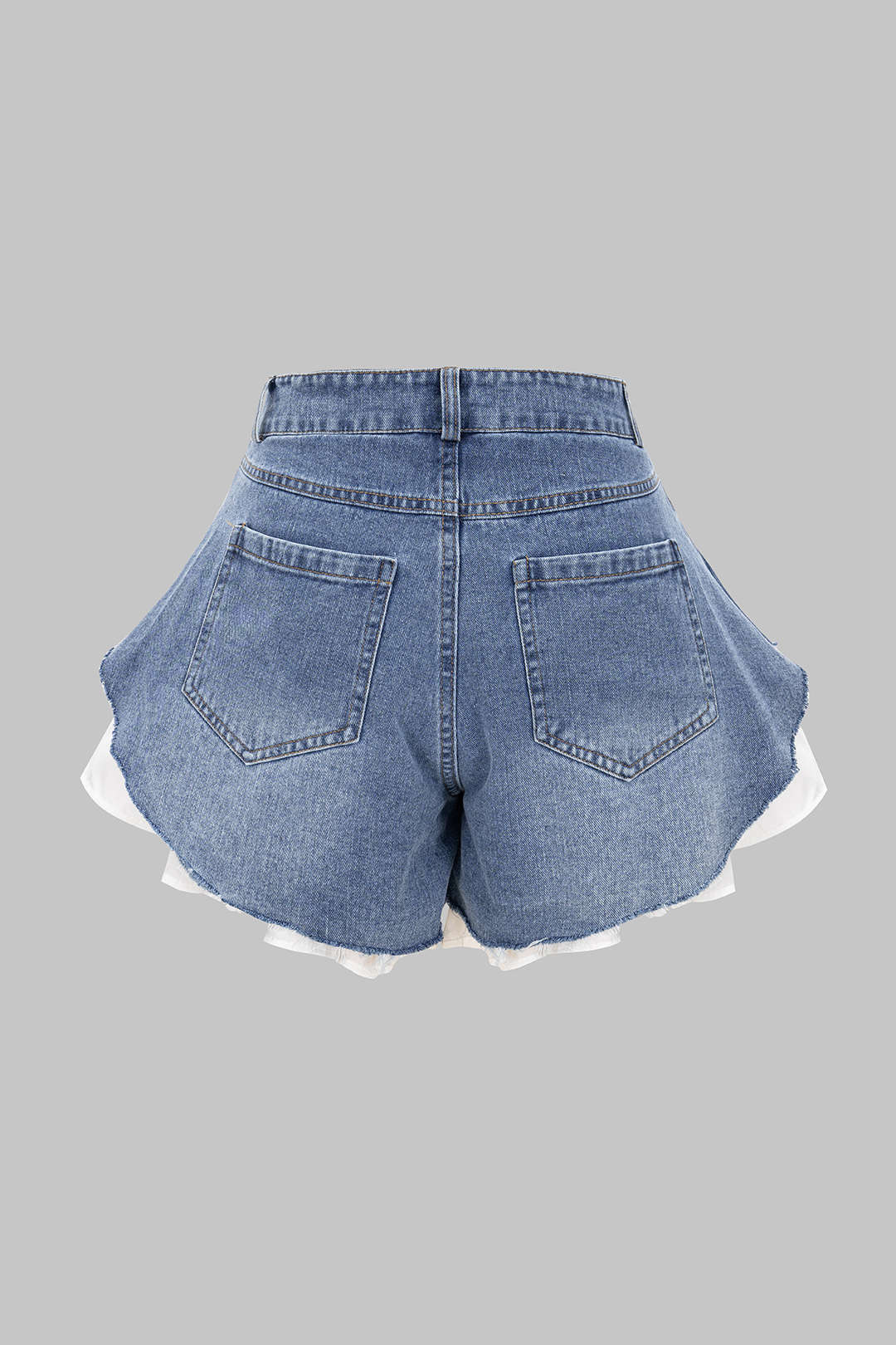 Denim Patchwork Frayed Wide Leg Shorts - Image 2