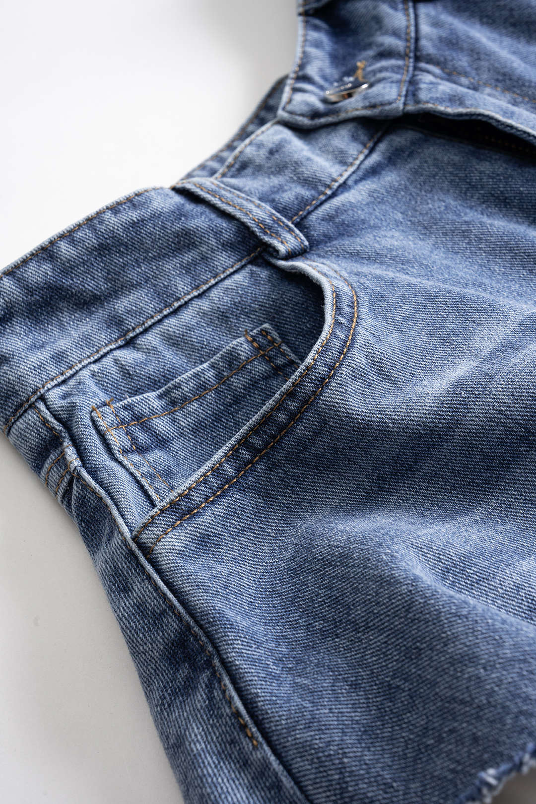 Denim Patchwork Frayed Wide Leg Shorts - Image 3