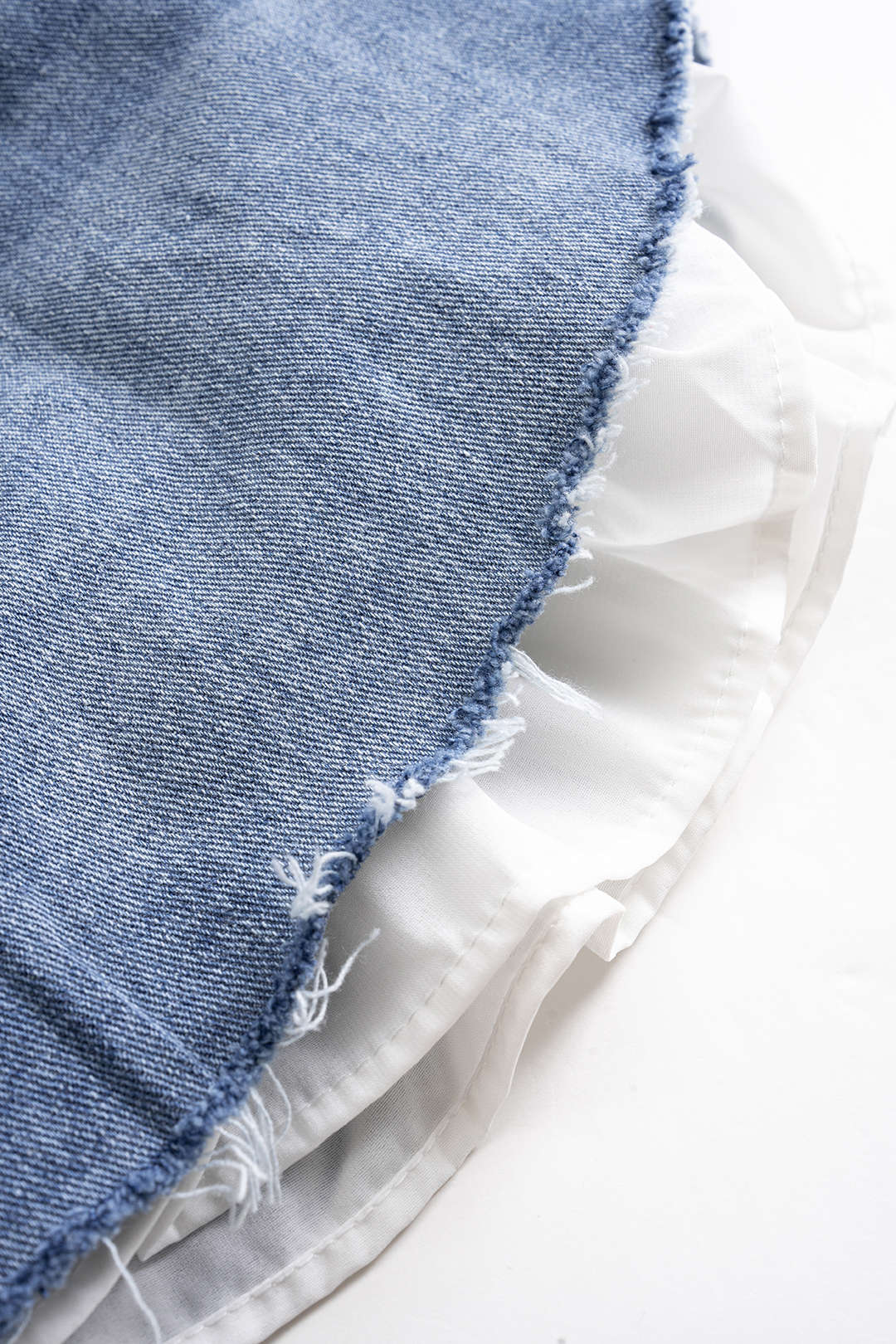 Denim Patchwork Frayed Wide Leg Shorts - Image 5