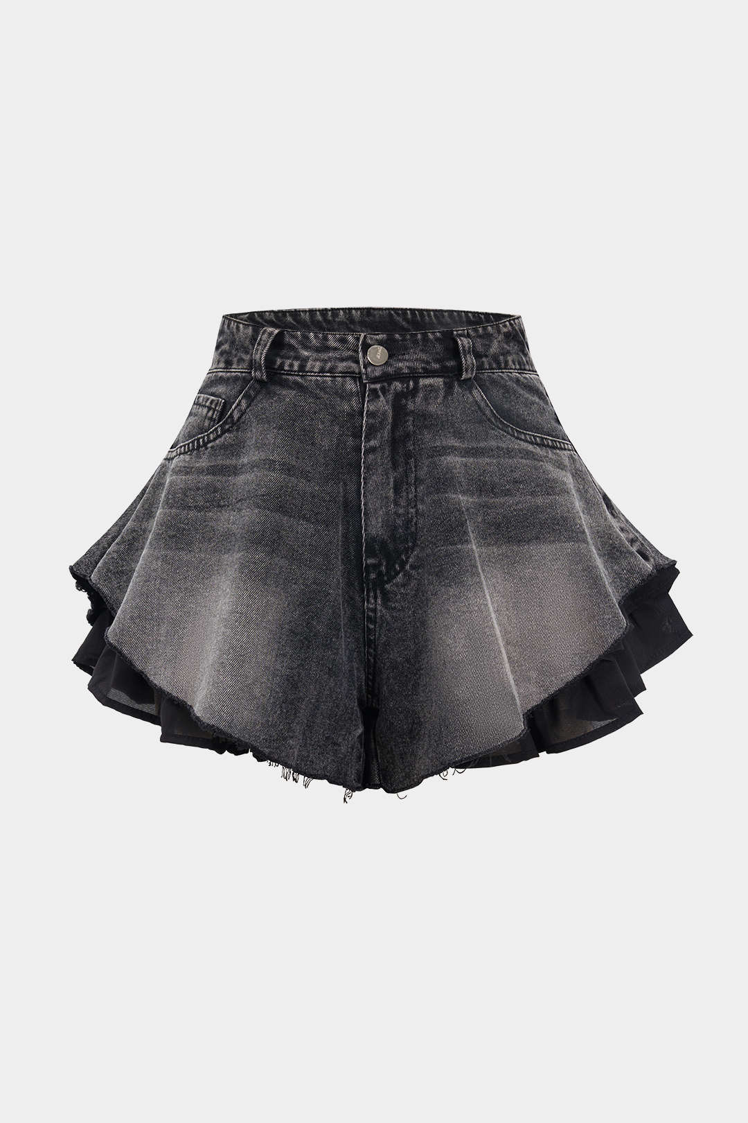 Denim Patchwork Frayed Wide Leg Shorts - Image 7