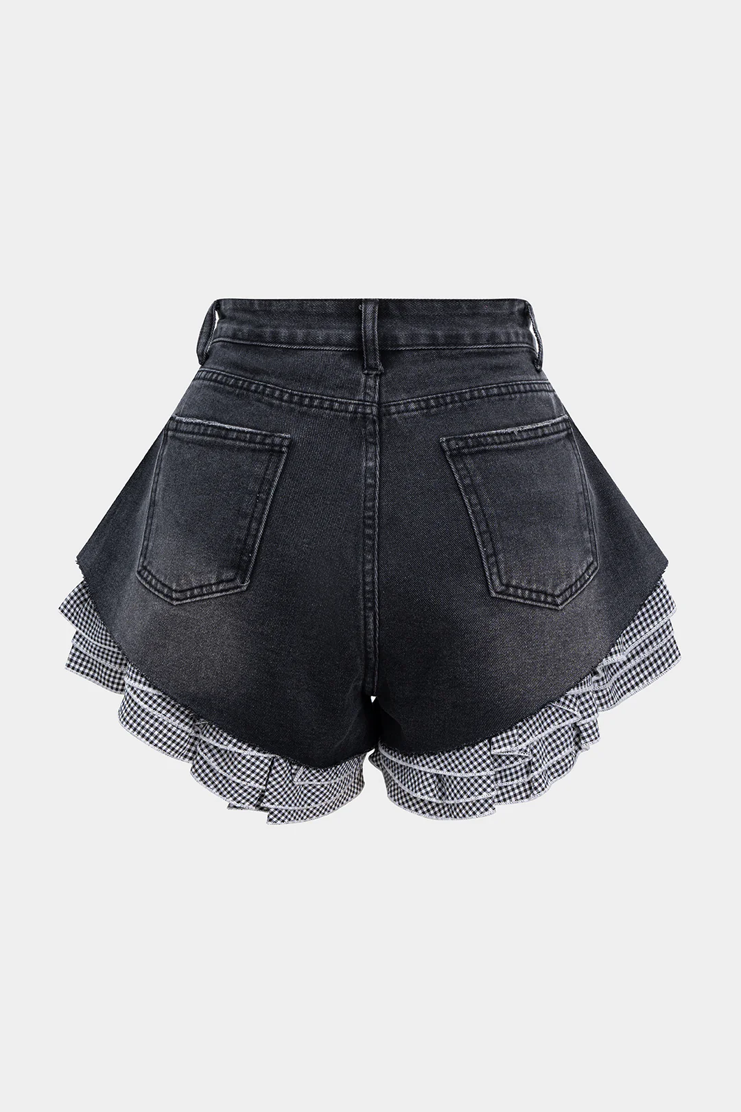 Denim Patchwork Irregular Hem Jorts - Image 2