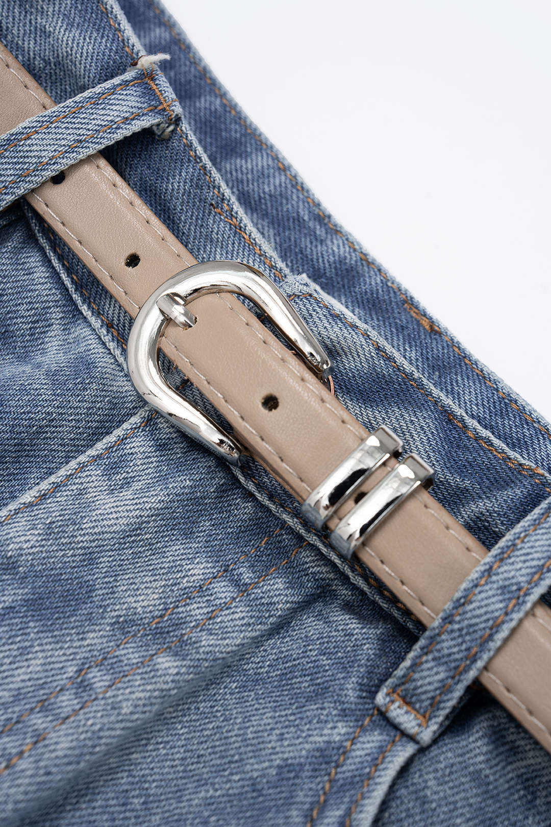 Denim Belted High Waist Shorts - Image 3