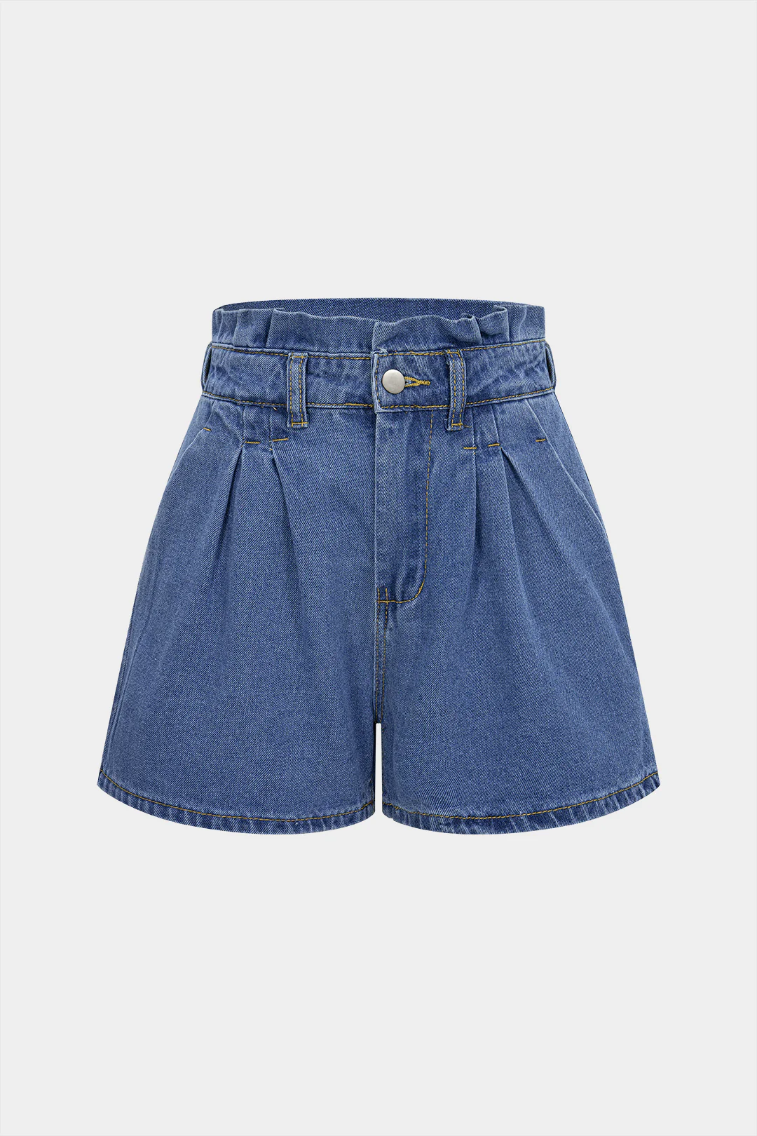 Denim Belted Ruched Shorts
