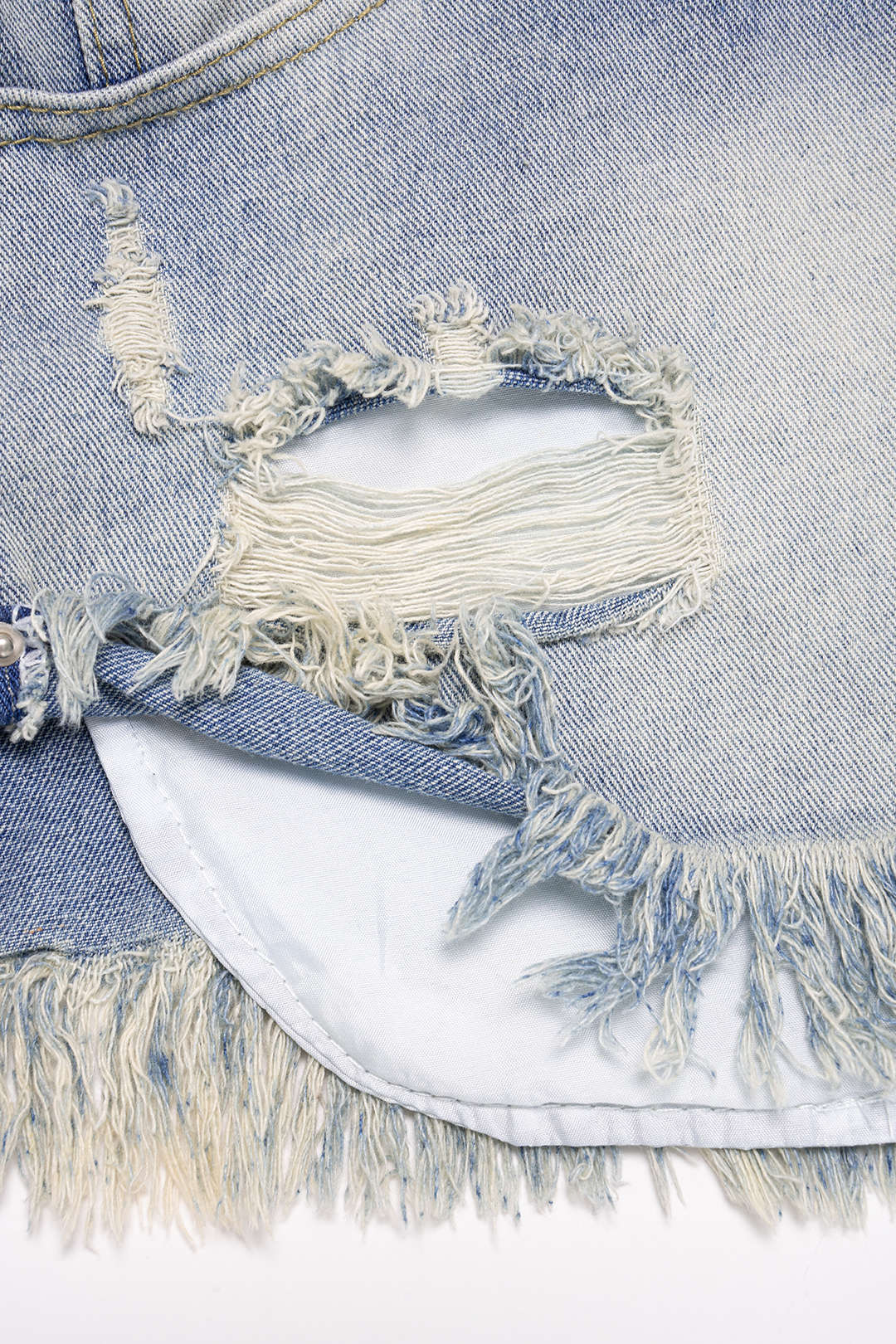 Denim Ripped Fringe High Waist Wide Leg Shorts - Image 4