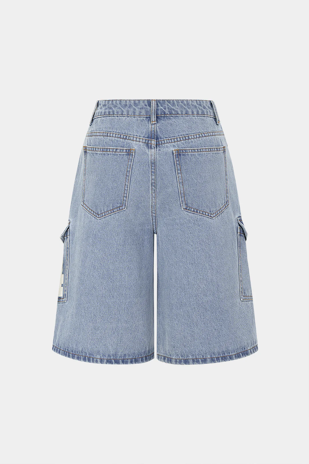 Denim Digital Letter Print Pocket High Waist Shorts - Image 2