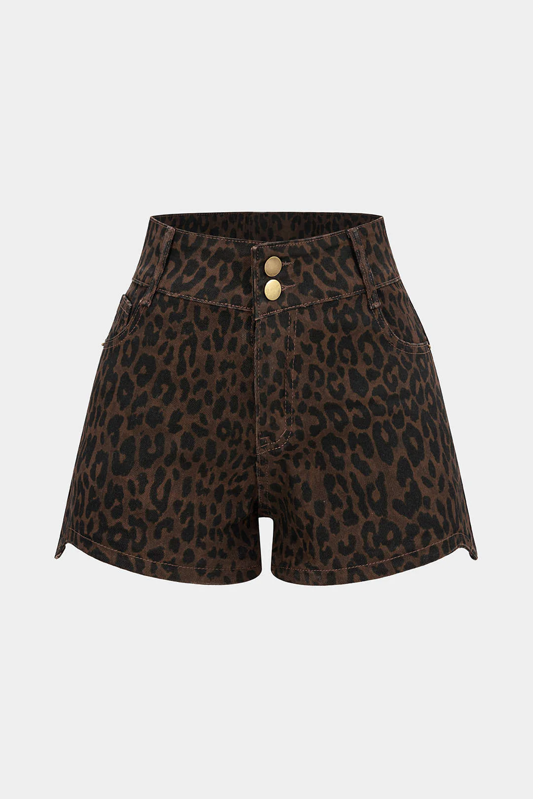 Denim Leopard Print High Waist Shorts