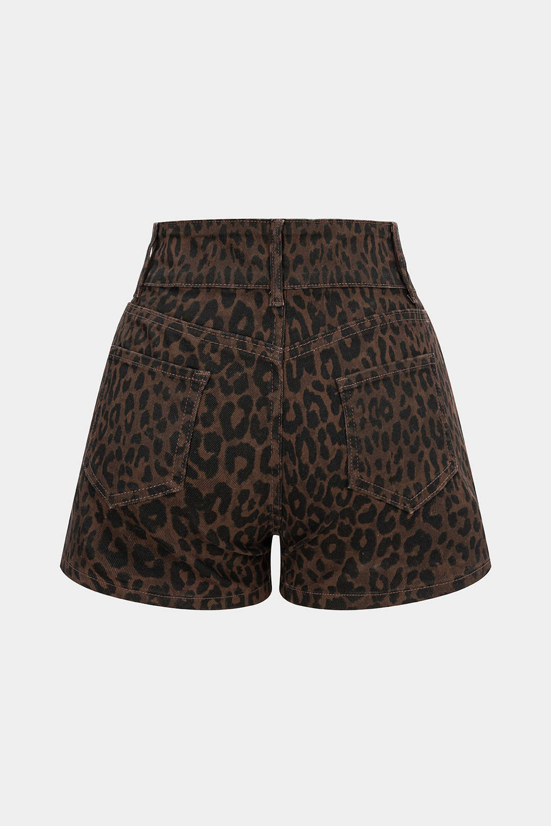 Denim Leopard Print High Waist Shorts - Image 2
