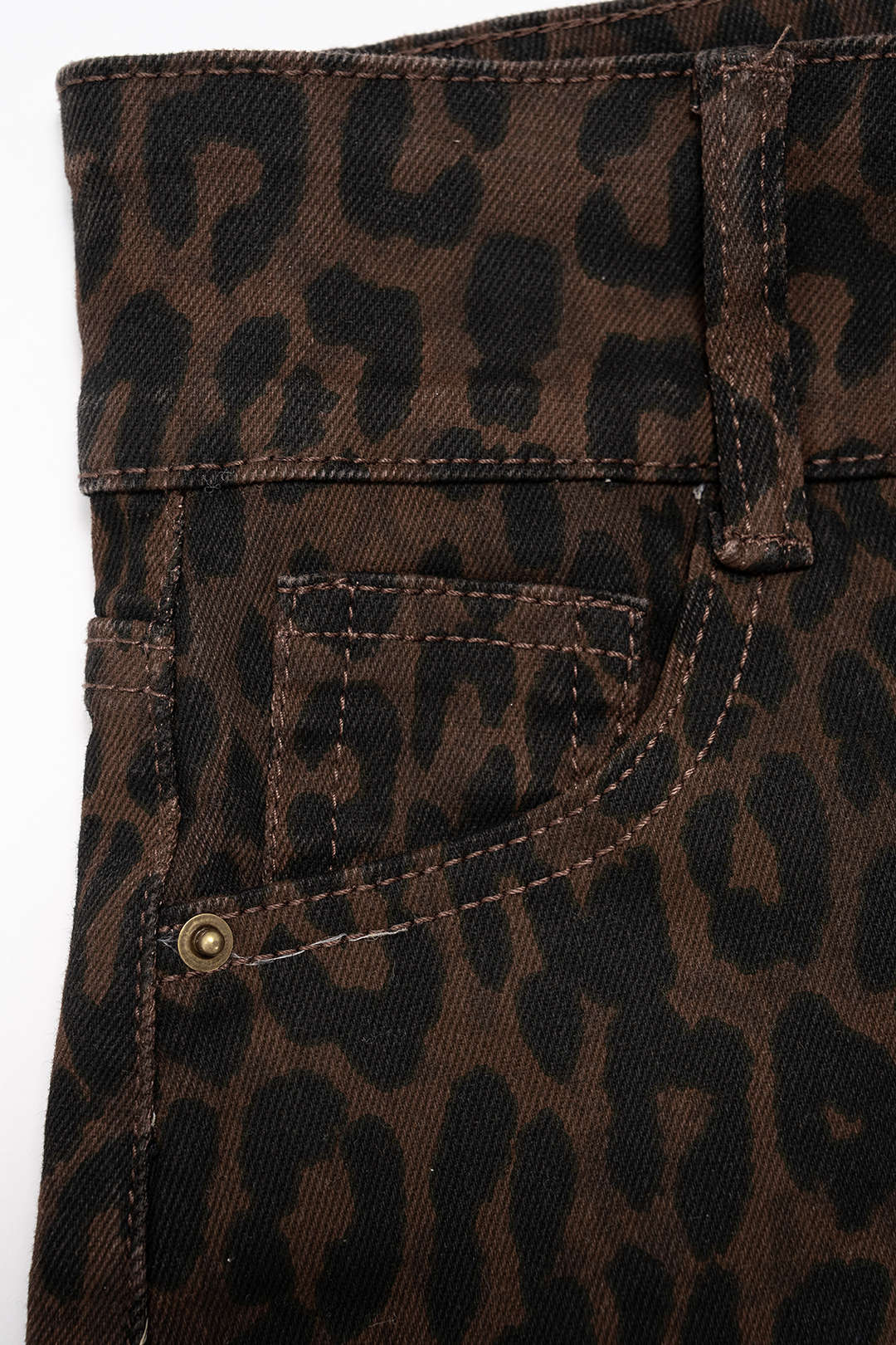 Denim Leopard Print High Waist Shorts - Image 4
