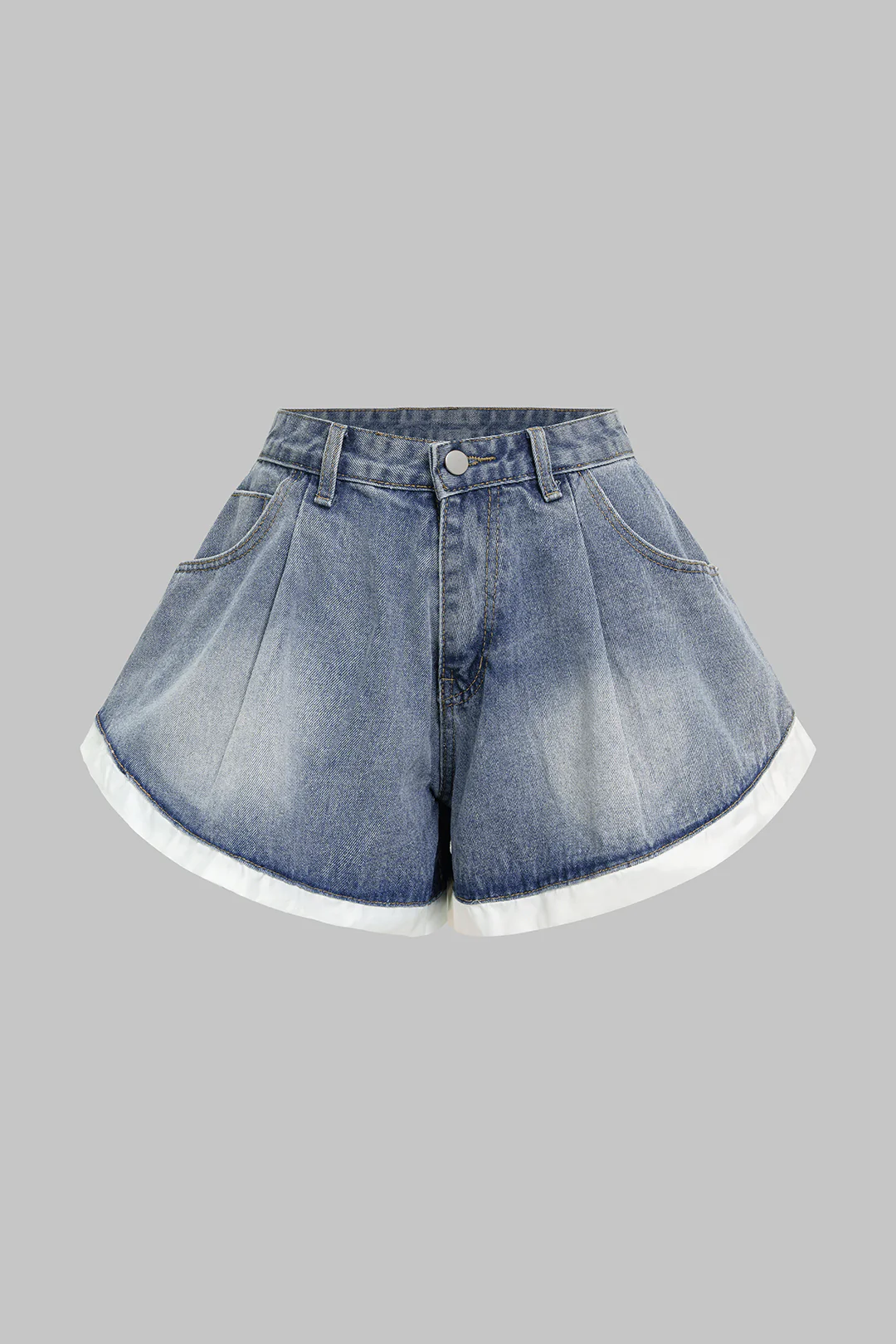 Denim Contrast Binding Ruched Wide Leg Shorts