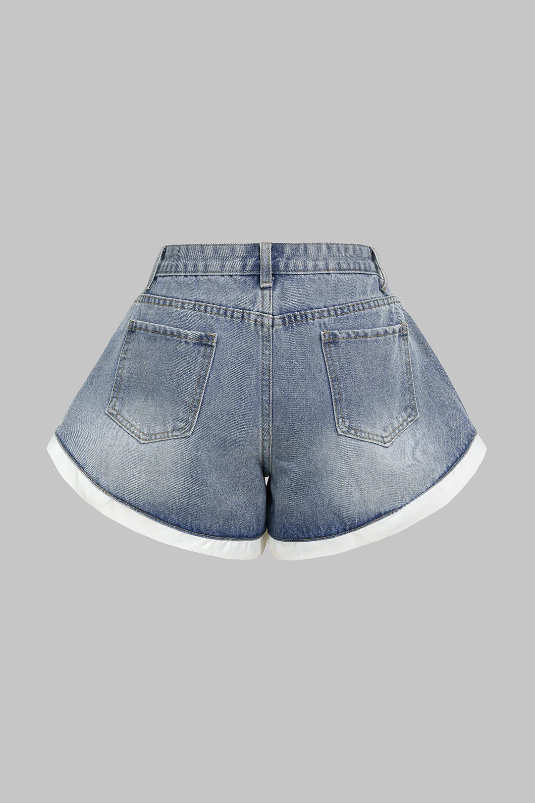 Denim Contrast Binding Ruched Wide Leg Shorts - Image 2