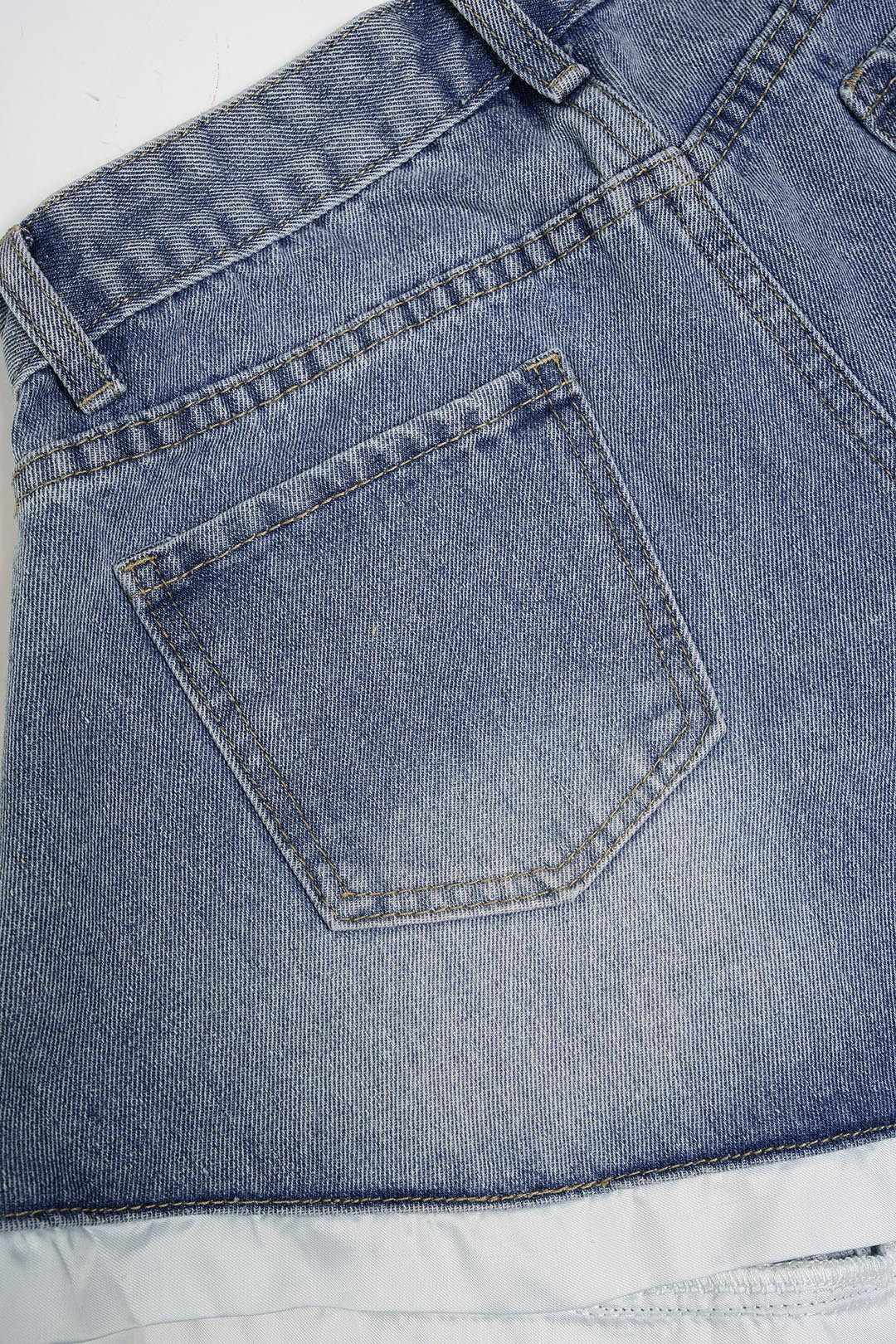 Denim Contrast Binding Ruched Wide Leg Shorts - Image 5