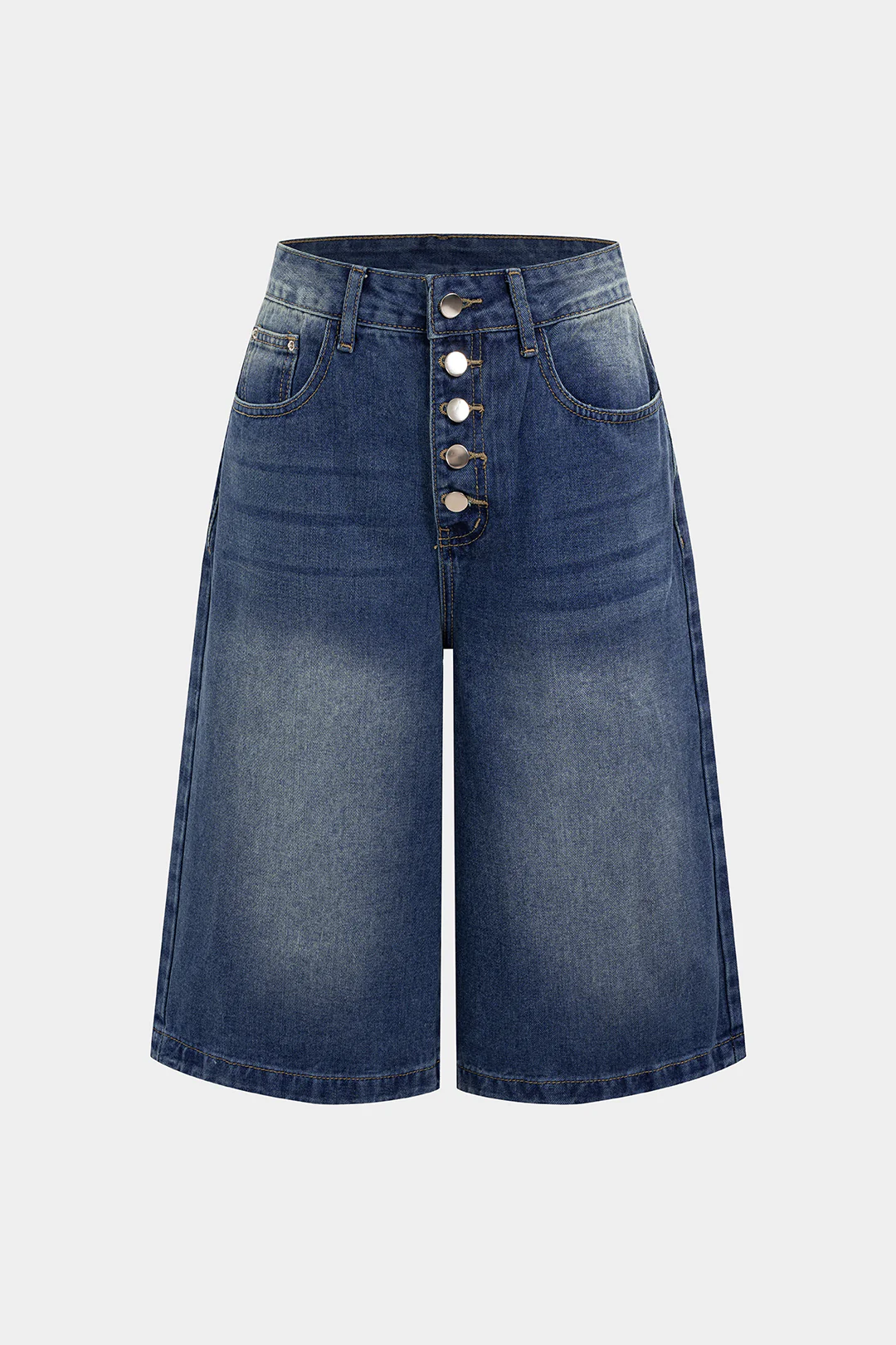 Denim Button Wide Leg Shorts