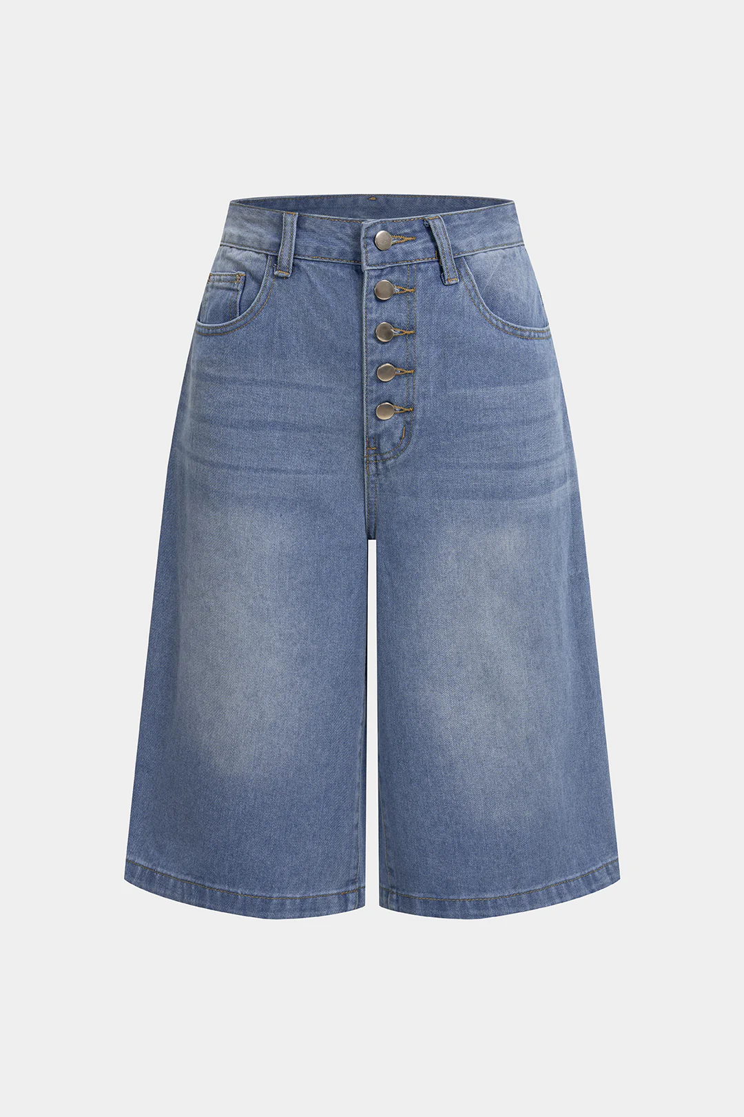 Denim Button Wide Leg Shorts - Image 6