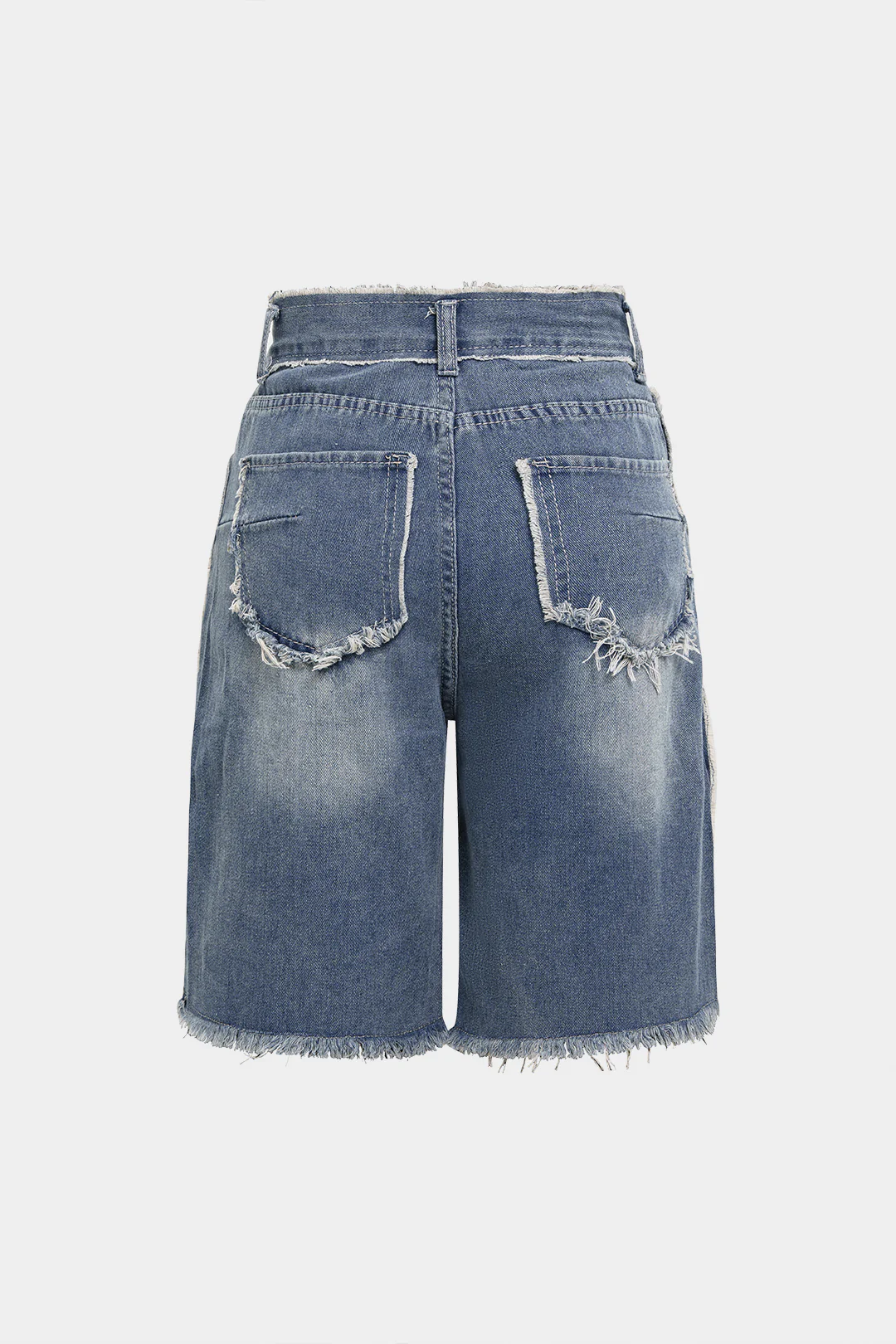 Denim Frayed High Waist Straight Leg Shorts - Image 2