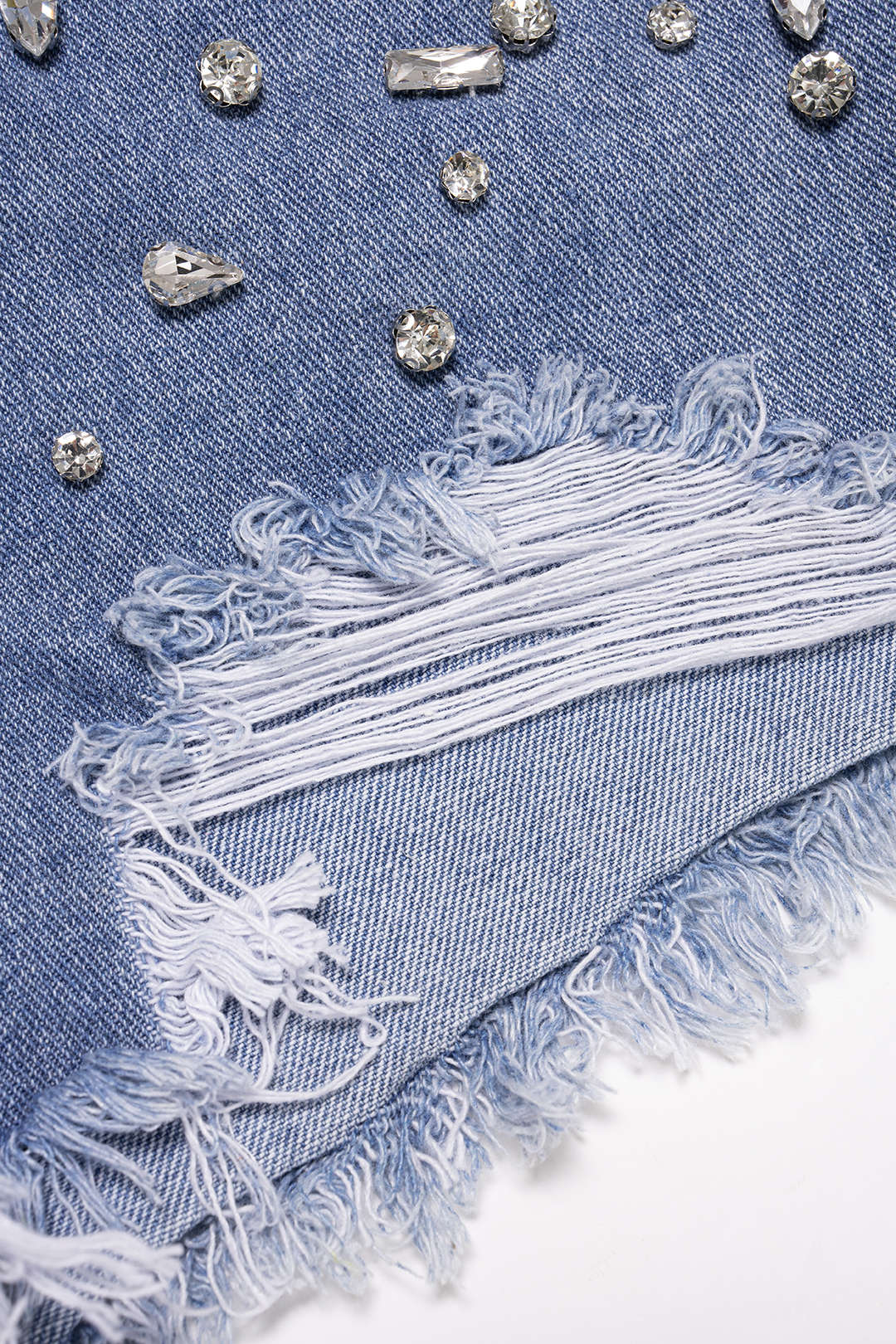 Denim Rhinestone Decor Pocket Ripped Shorts - Image 4