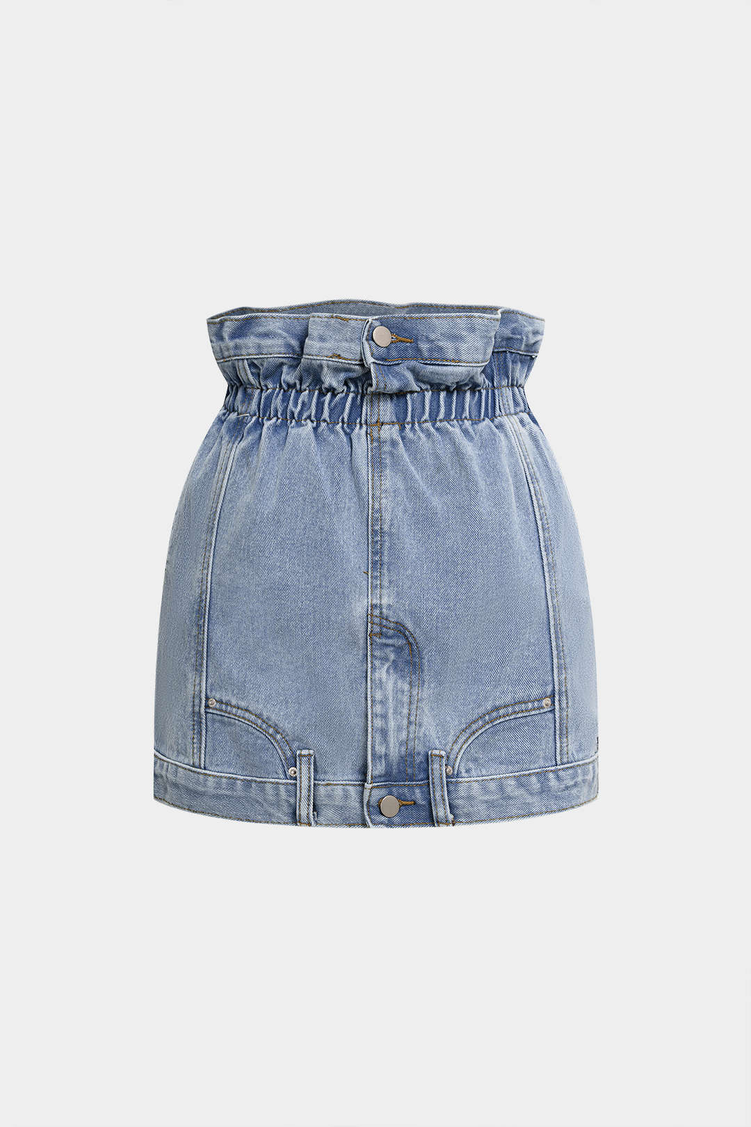 Denim Shirred Waistband Button Skirt - Image 2