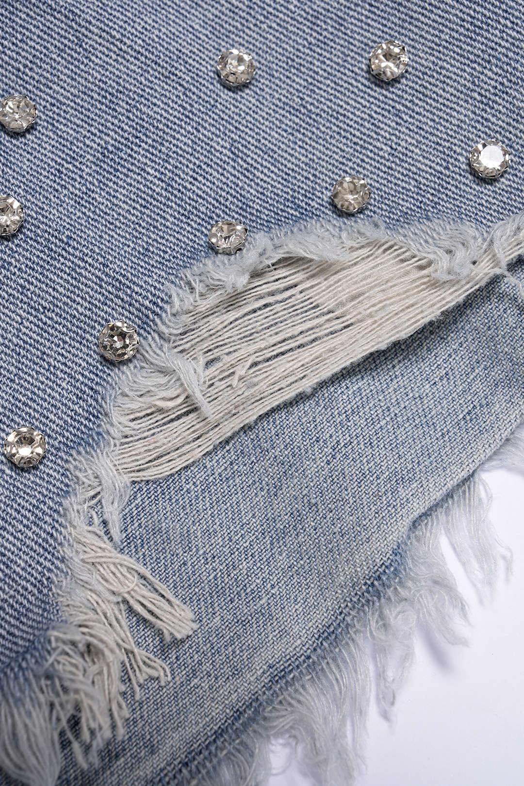 Denim Ripped Rhinestone Asymmetrical Shorts - Image 3
