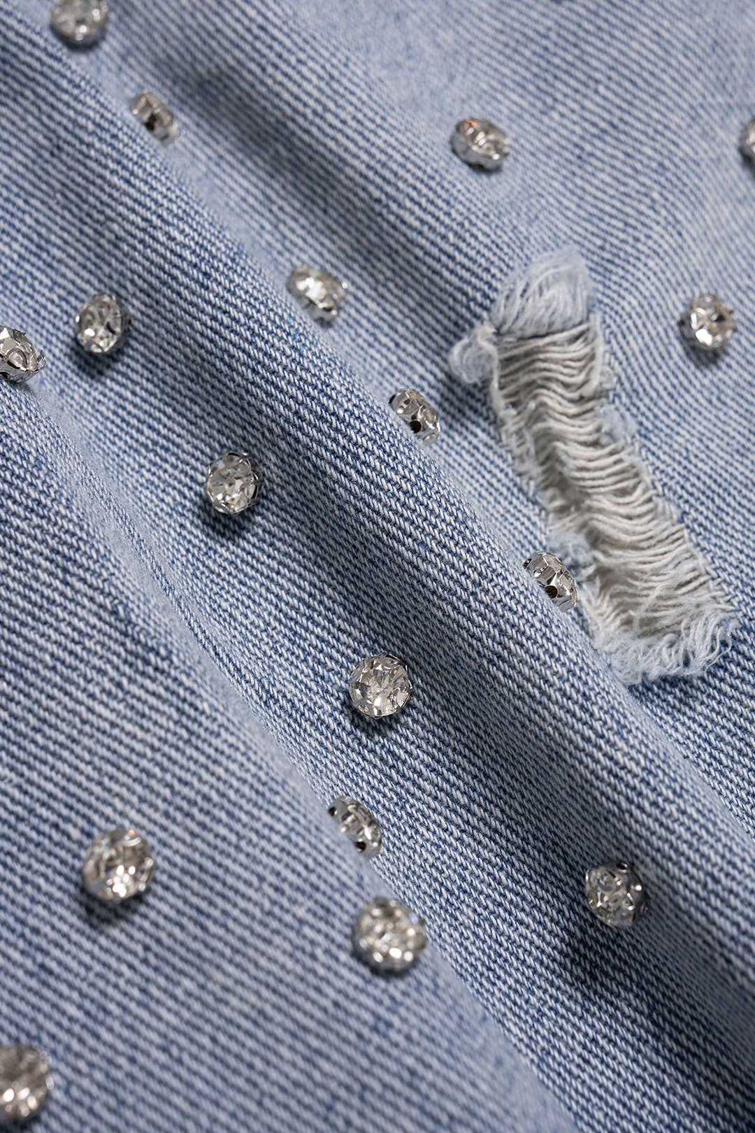 Denim Ripped Rhinestone Asymmetrical Shorts - Image 4