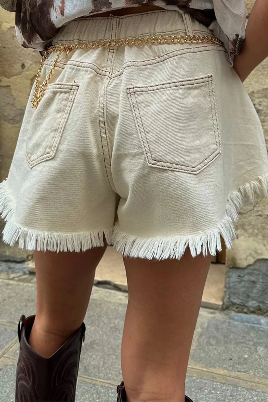 Denim Frayed Wide Leg Shorts - Image 2
