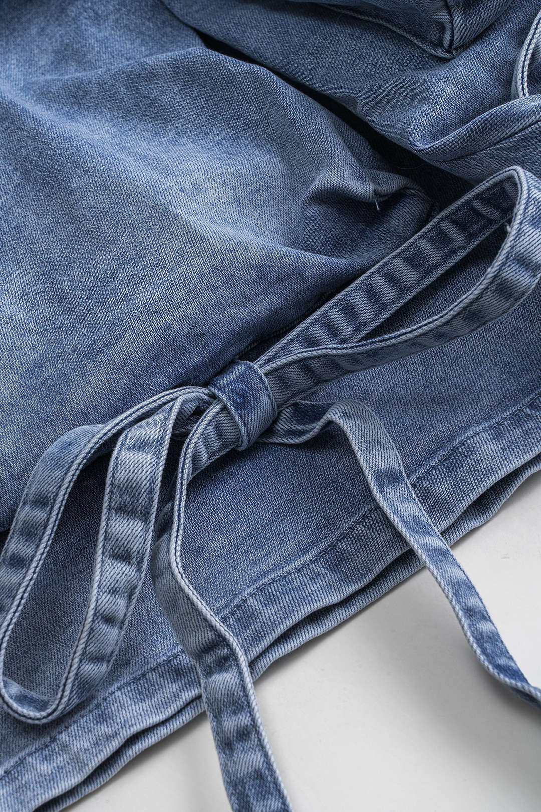 Denim Off Shoulder Shirred Zipper Pocket Long Sleeve Jumpsuit - Image 5